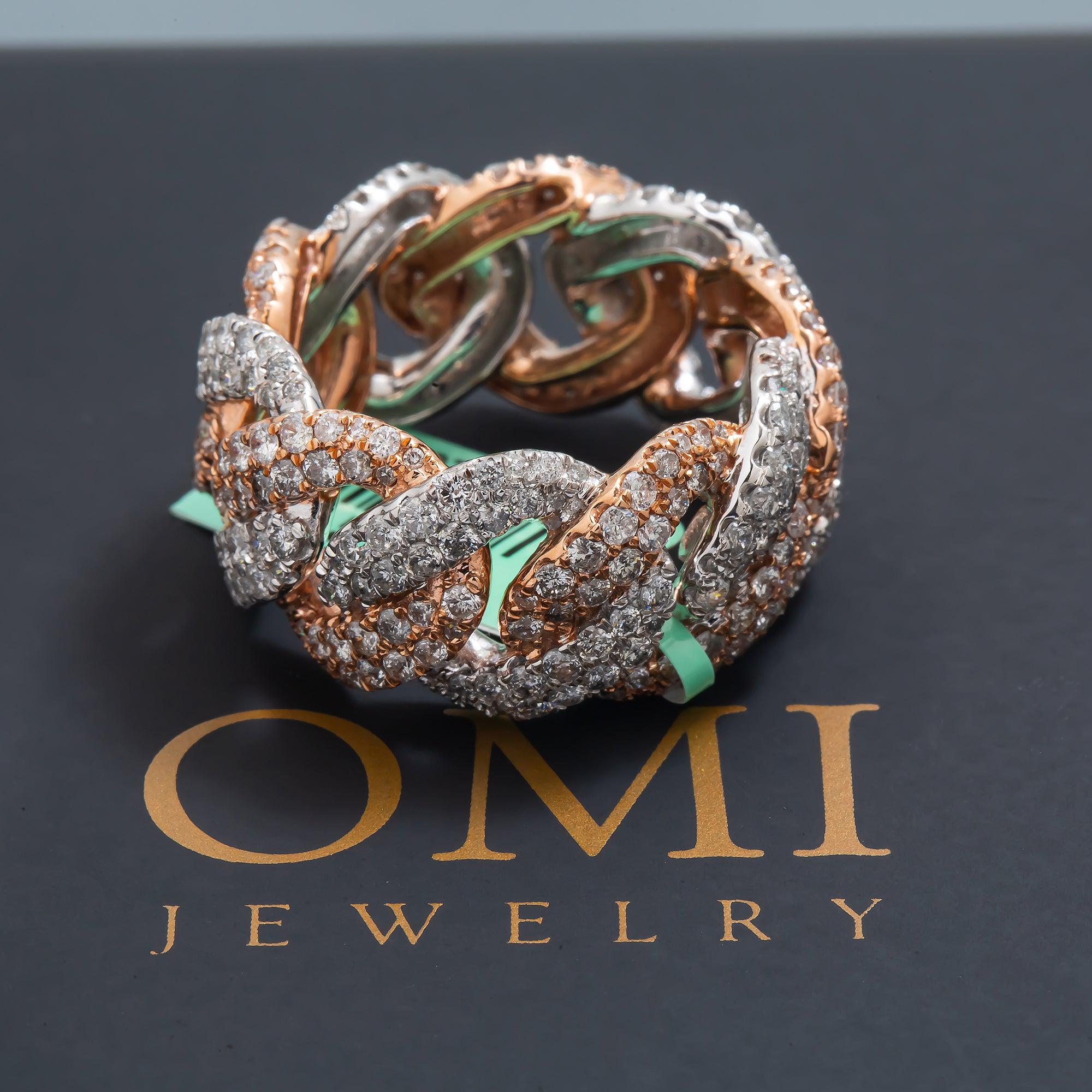 10K GOLD ROUND DIAMOND TWO TONE CUBAN LINK RING 5.44 CT