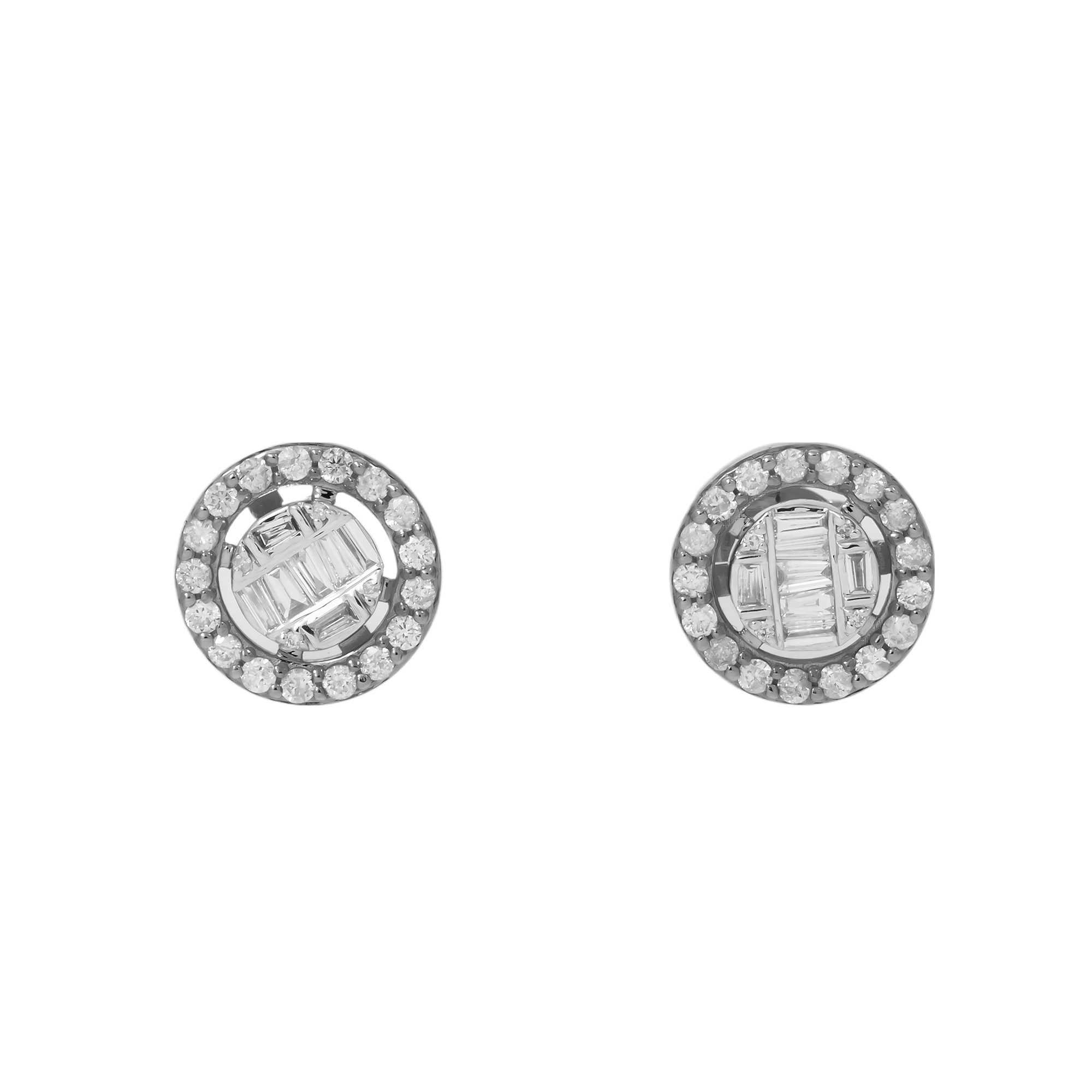 10K GOLD BAGUETTE AND ROUND DIAMOND CIRCLE EARRINGS 0.77 CTW