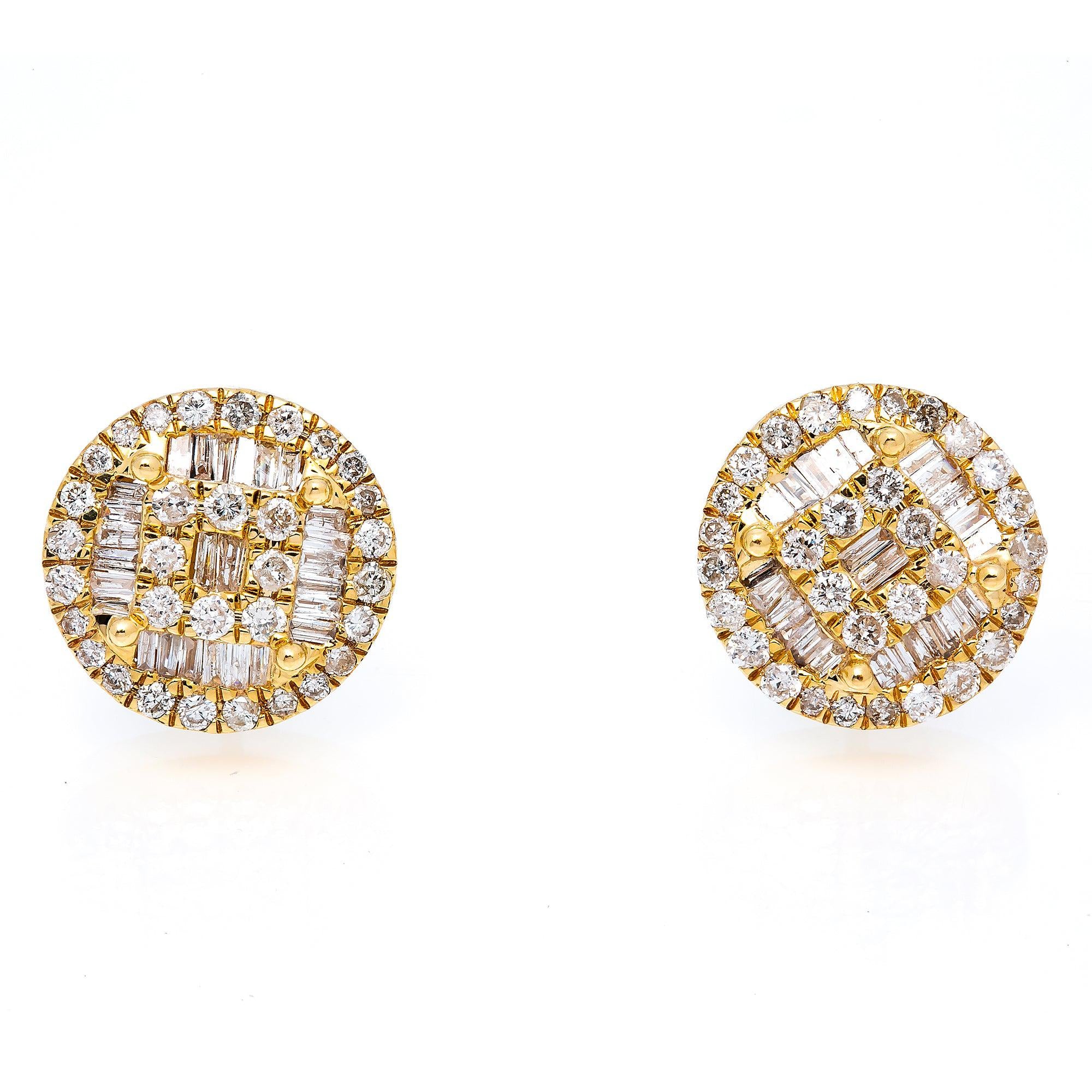 14K Yellow Gold Diamond Round Earrings with 1.21 CT