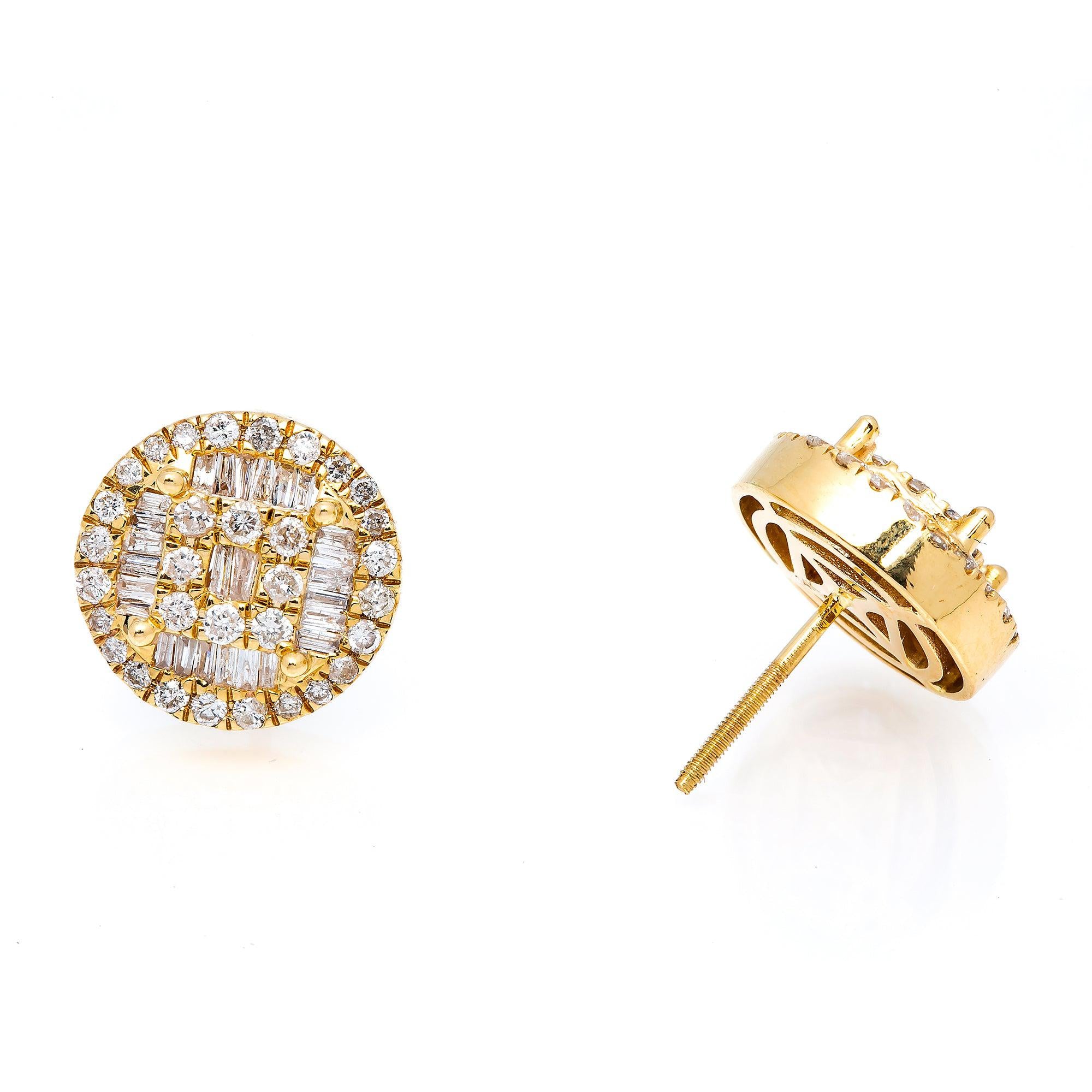 14K Yellow Gold Diamond Round Earrings with 1.21 CT