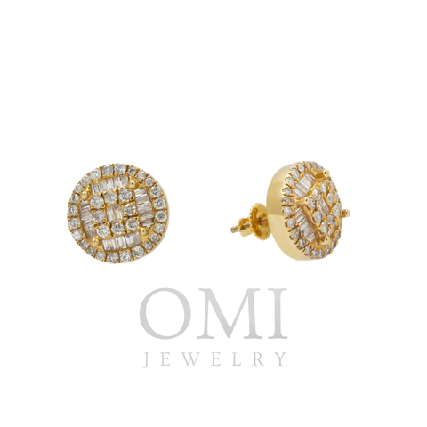 14K GOLD BAGUETTE AND ROUND DIAMOND CLUSTER EARRINGS 1.18 CTW