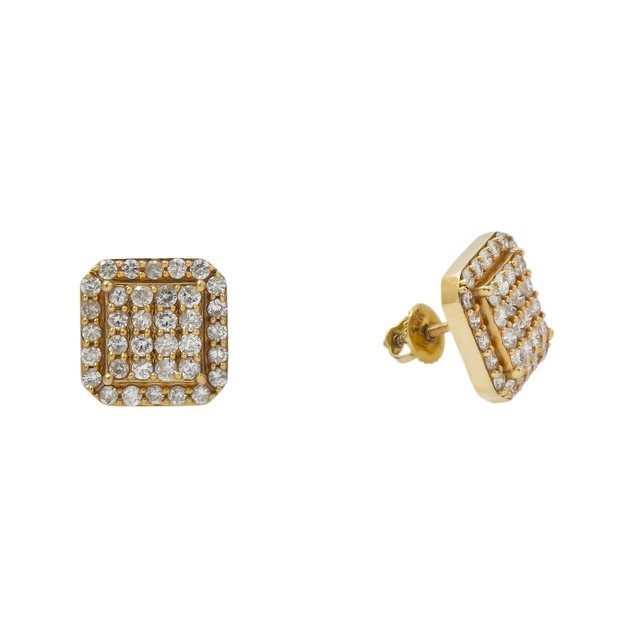 14K GOLD ROUND DIAMOND CLUSTER SQUARE SHAPE EARRINGS 1.31 CTW