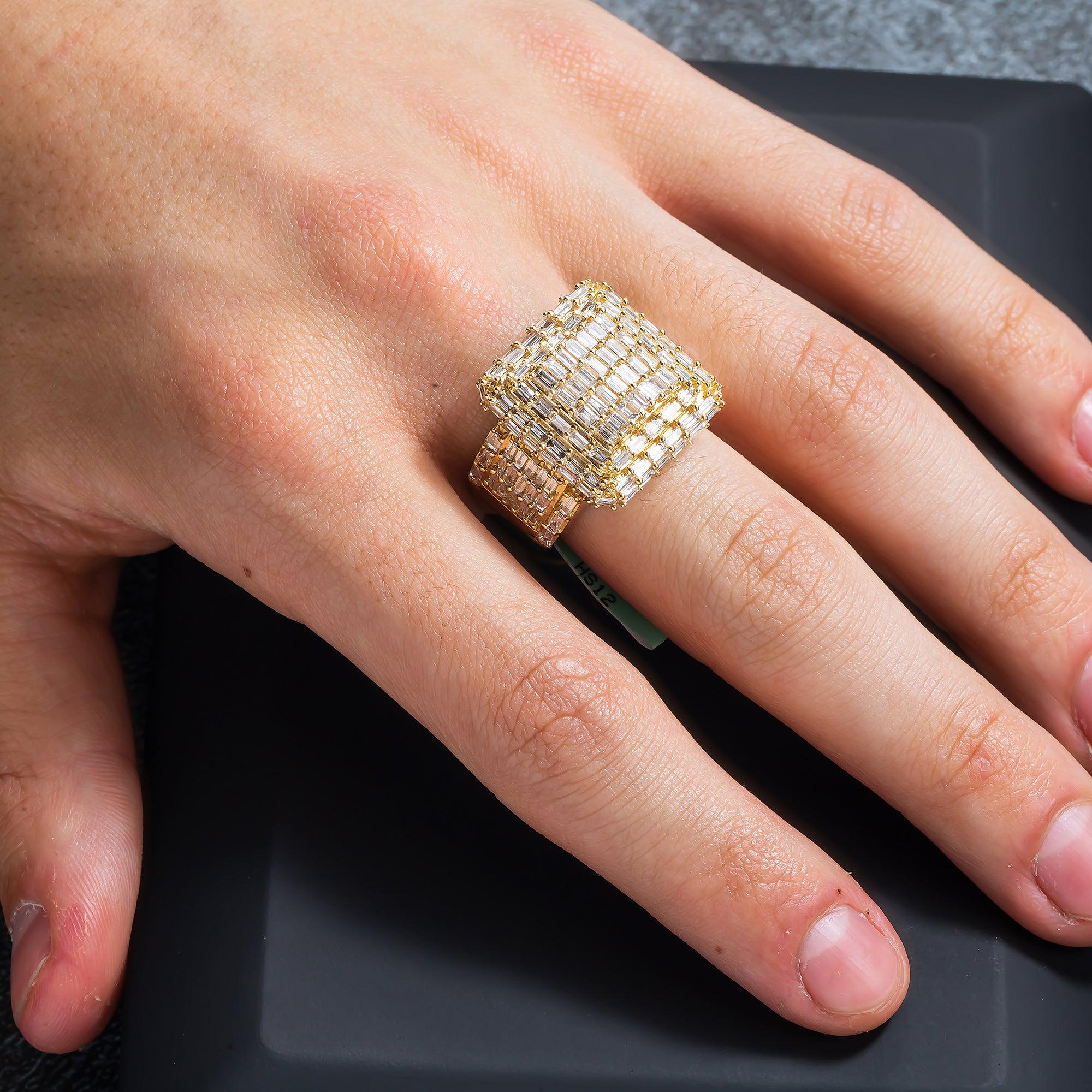 10K GOLD BAGUETTE DIAMOND SQUARE SHAPE RING 3.50 CT