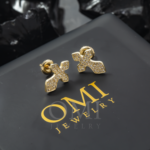 10K GOLD ROUND DIAMOND CROSS EARRINGS 0.44 CTW