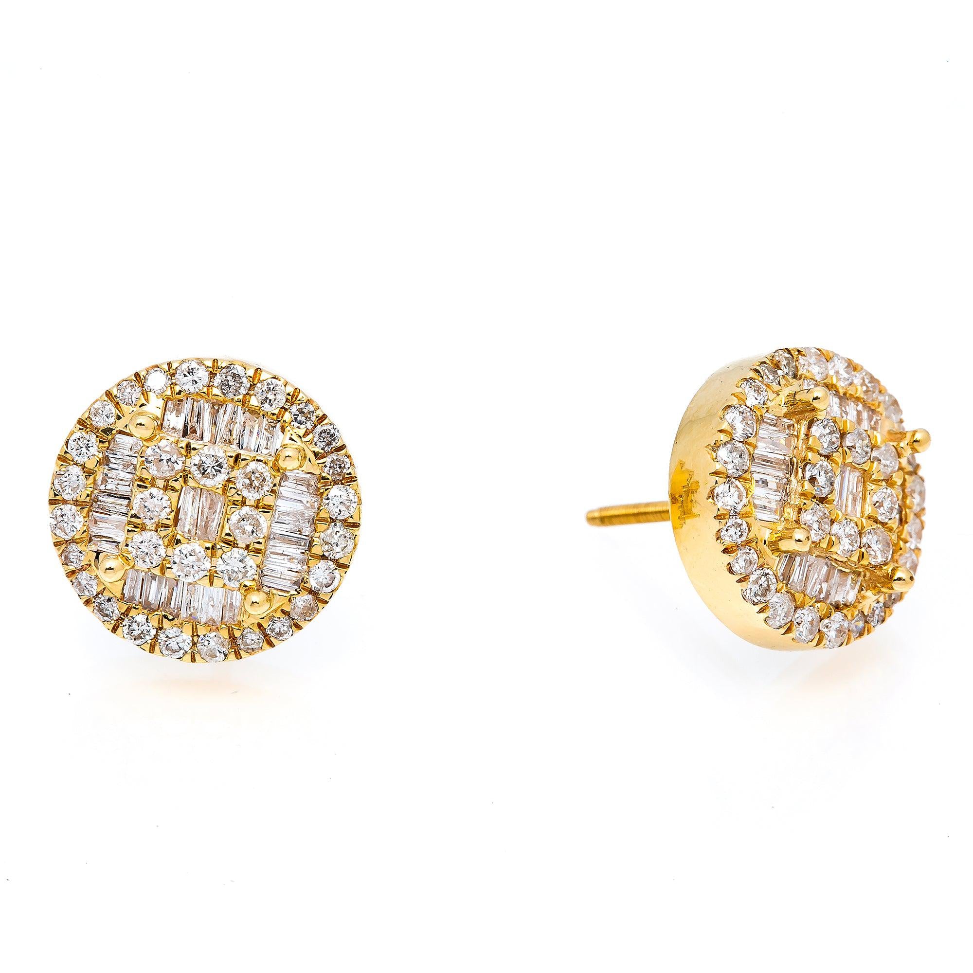 14K Yellow Gold Diamond Round Earrings with 1.21 CT