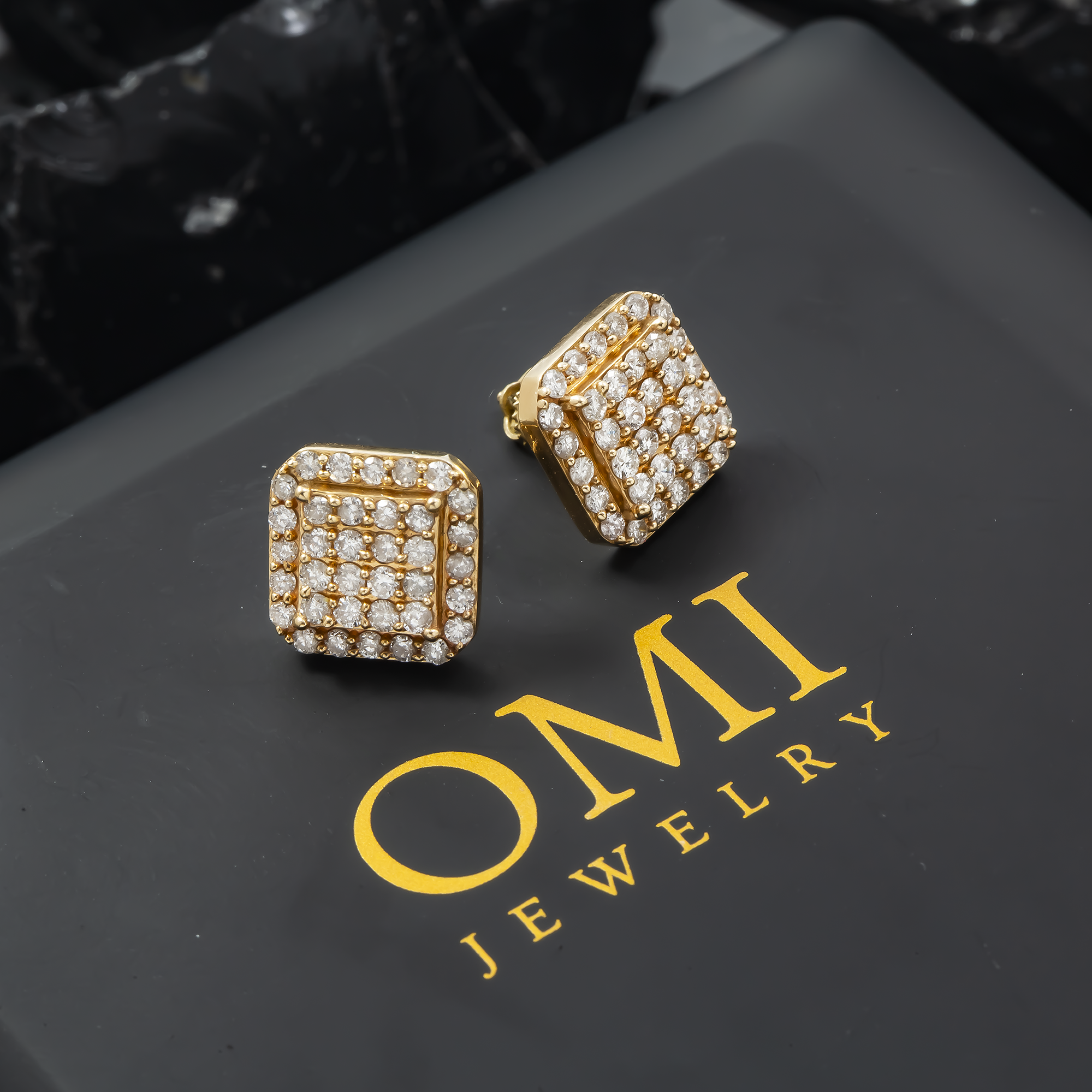 14K GOLD ROUND DIAMOND CLUSTER SQUARE SHAPE EARRINGS 1.31 CTW