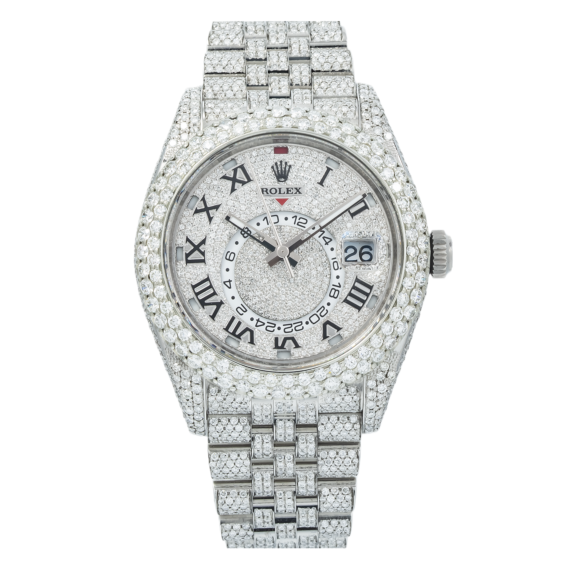 Rolex Sky-Dweller 42MM 326934 Diamond Paved Roman Dial Diamond Bezel Full Diamond Oyster Bracelet 21.75ct