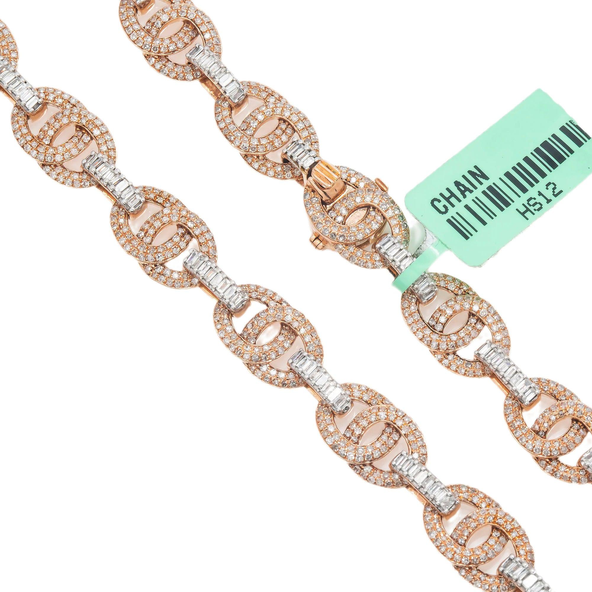 10K GOLD BAGUETTE AND ROUND DIAMOND DESIGNER CHAIN 8.50 CT