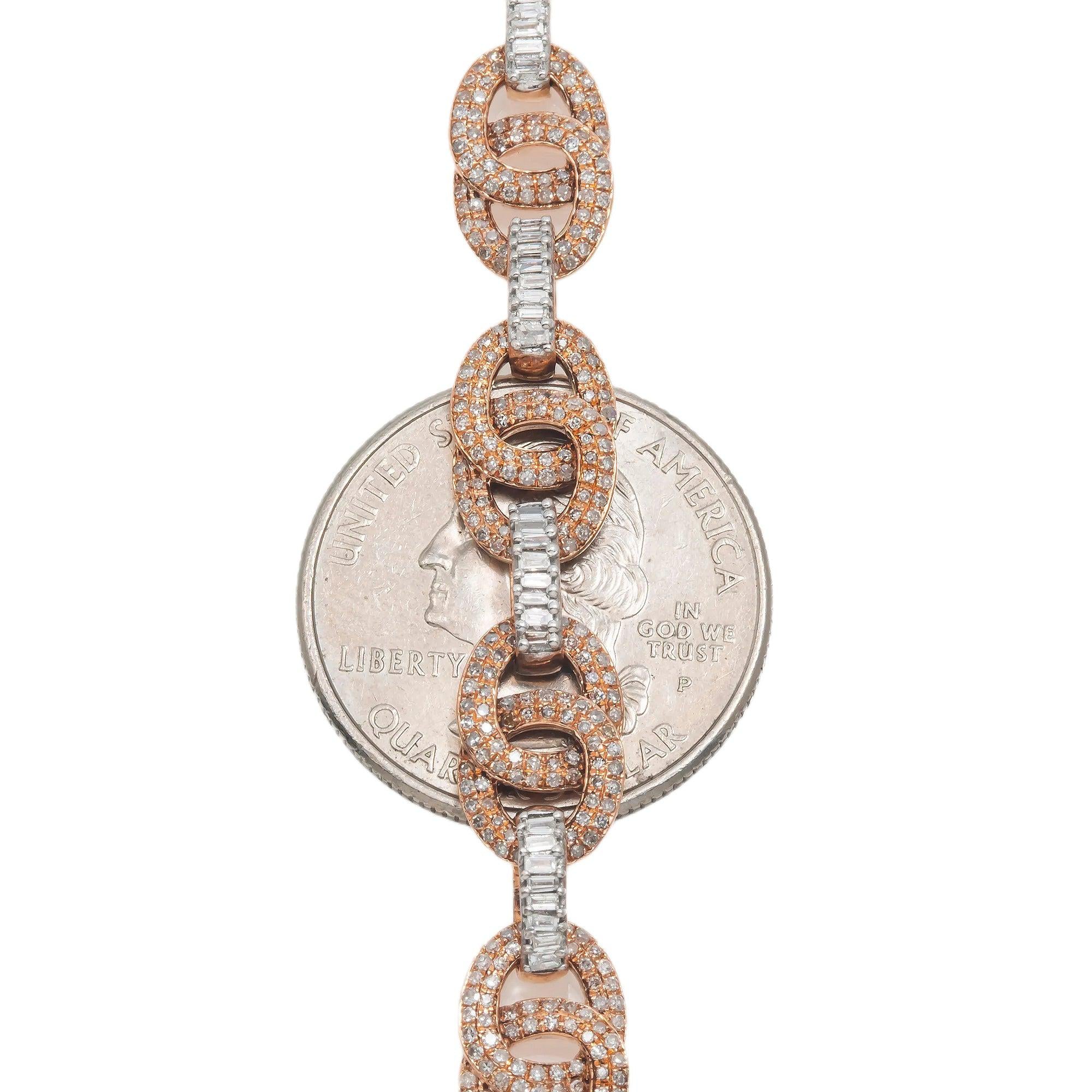 10K GOLD BAGUETTE AND ROUND DIAMOND DESIGNER CHAIN 8.50 CT