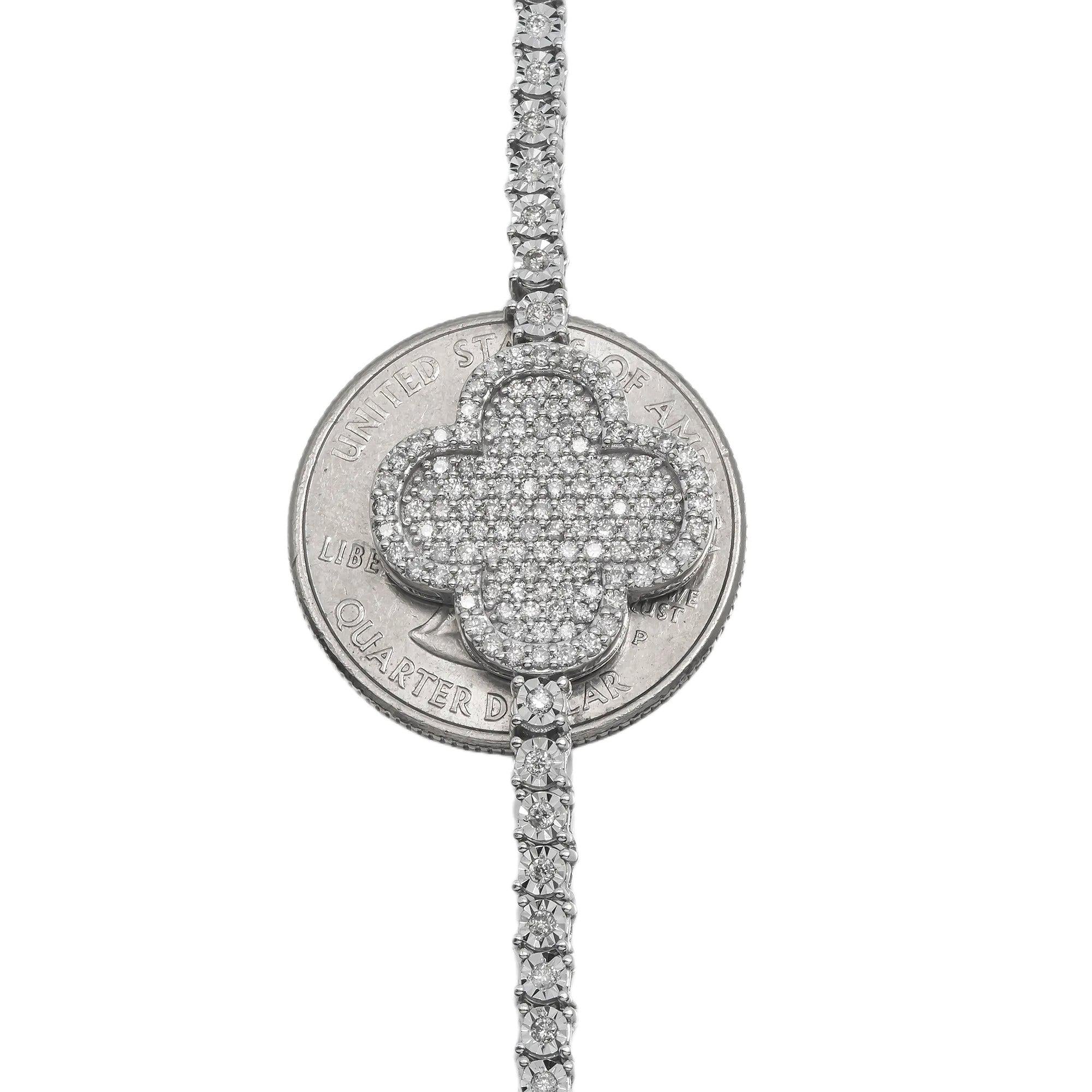 10K GOLD ROUND DIAMOND CLOVER TWO TONE TENNIS CHAIN 3.55 CT