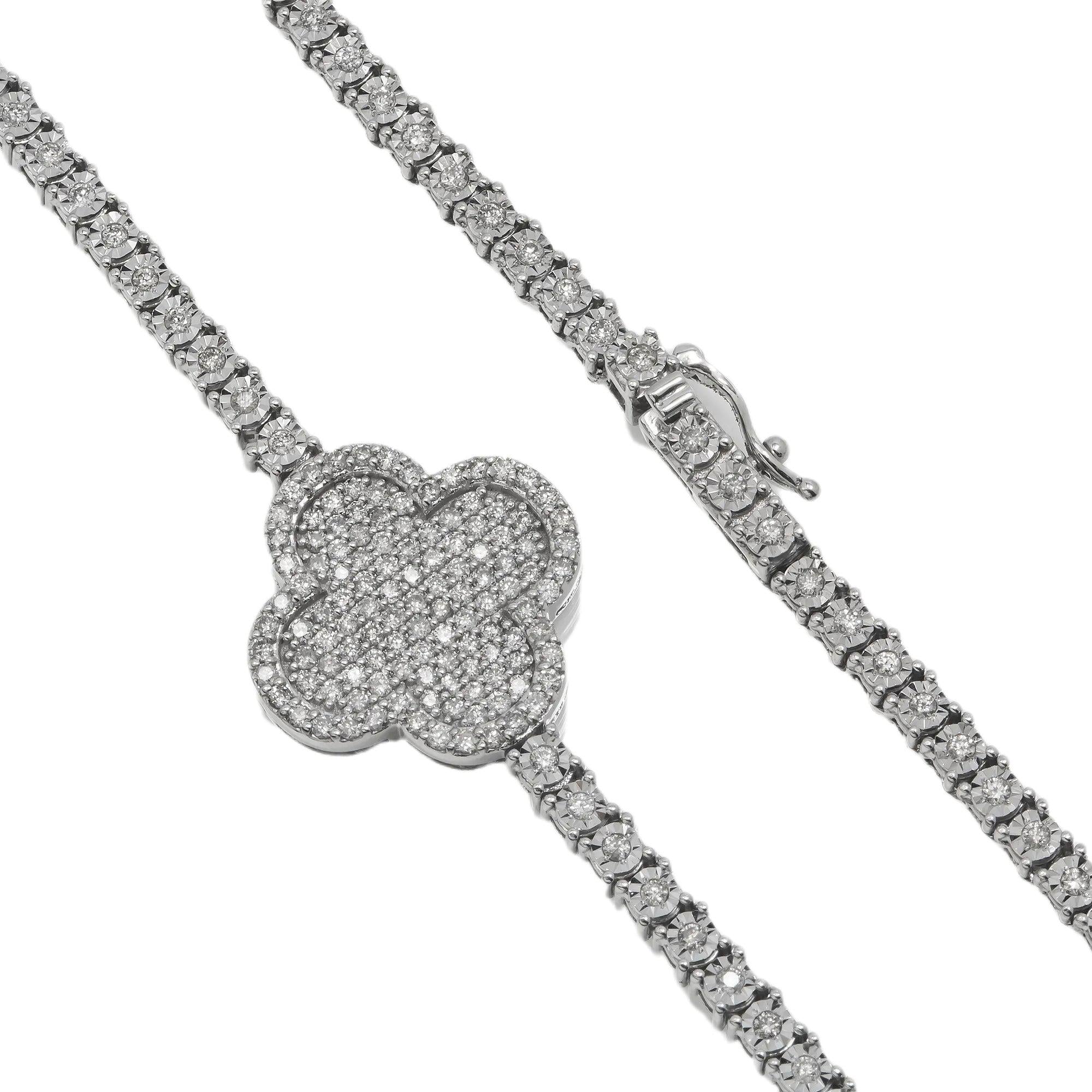 10K GOLD ROUND DIAMOND CLOVER TWO TONE TENNIS CHAIN 3.55 CT