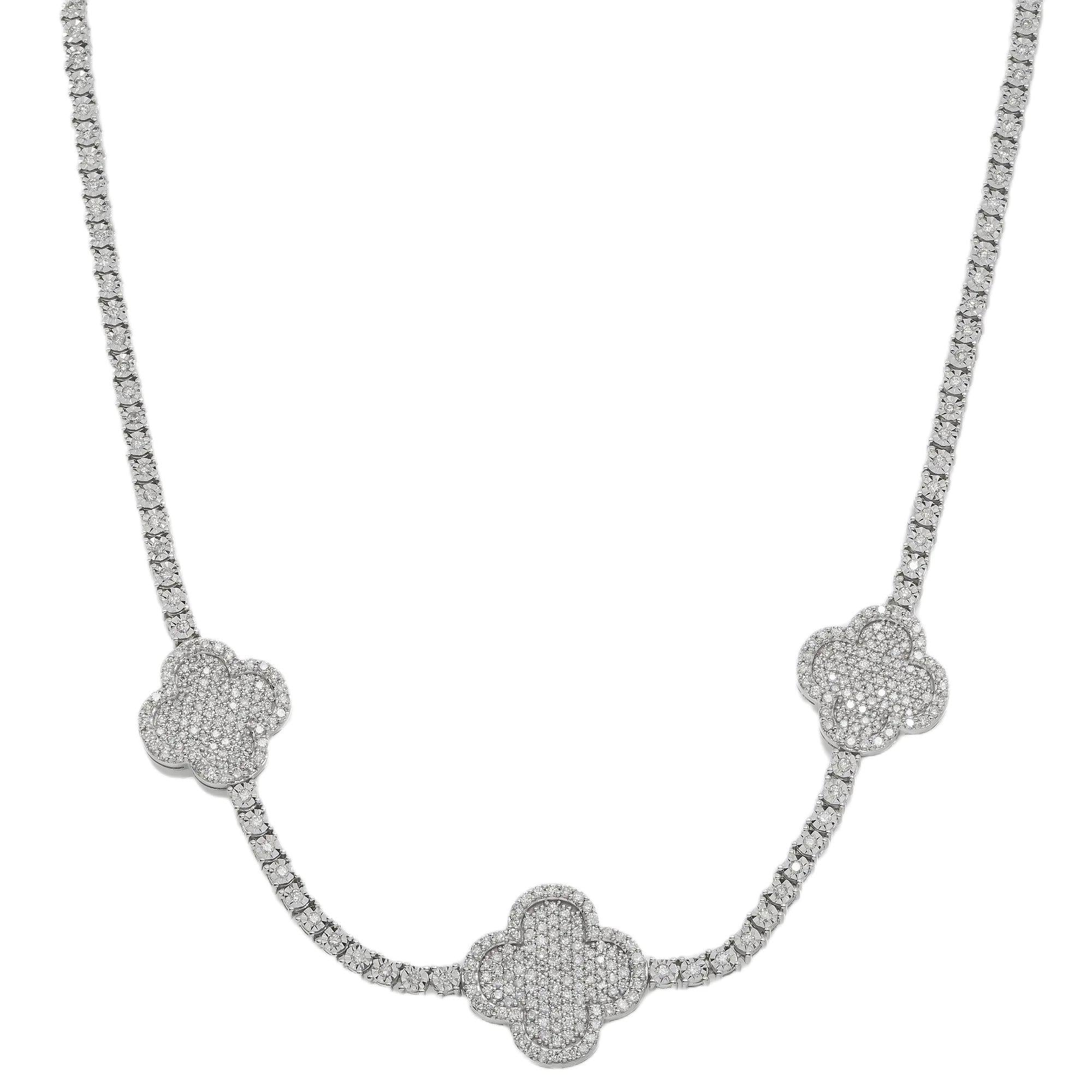 10K GOLD ROUND DIAMOND CLOVER TWO TONE TENNIS CHAIN 3.55 CT