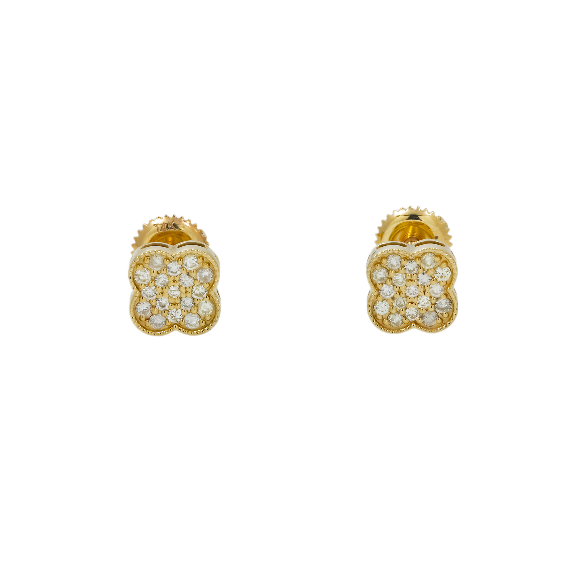 14K GOLD ROUND DIAMOND CLOVER EARRINGS 0.42 CTW