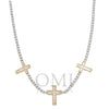 10K GOLD BAGUETTE AND ROUND DIAMOND CROSS TWO TONE TENNIS CHAIN 2.40 CT