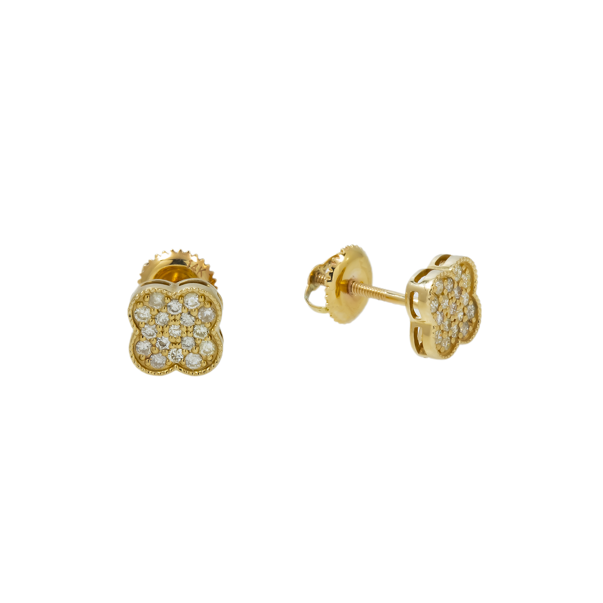 14K GOLD ROUND DIAMOND CLOVER EARRINGS 0.42 CTW