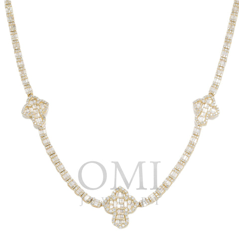 10K GOLD BAGUETTE AND ROUND DIAMOND CROSS CHAIN 7.50 CT