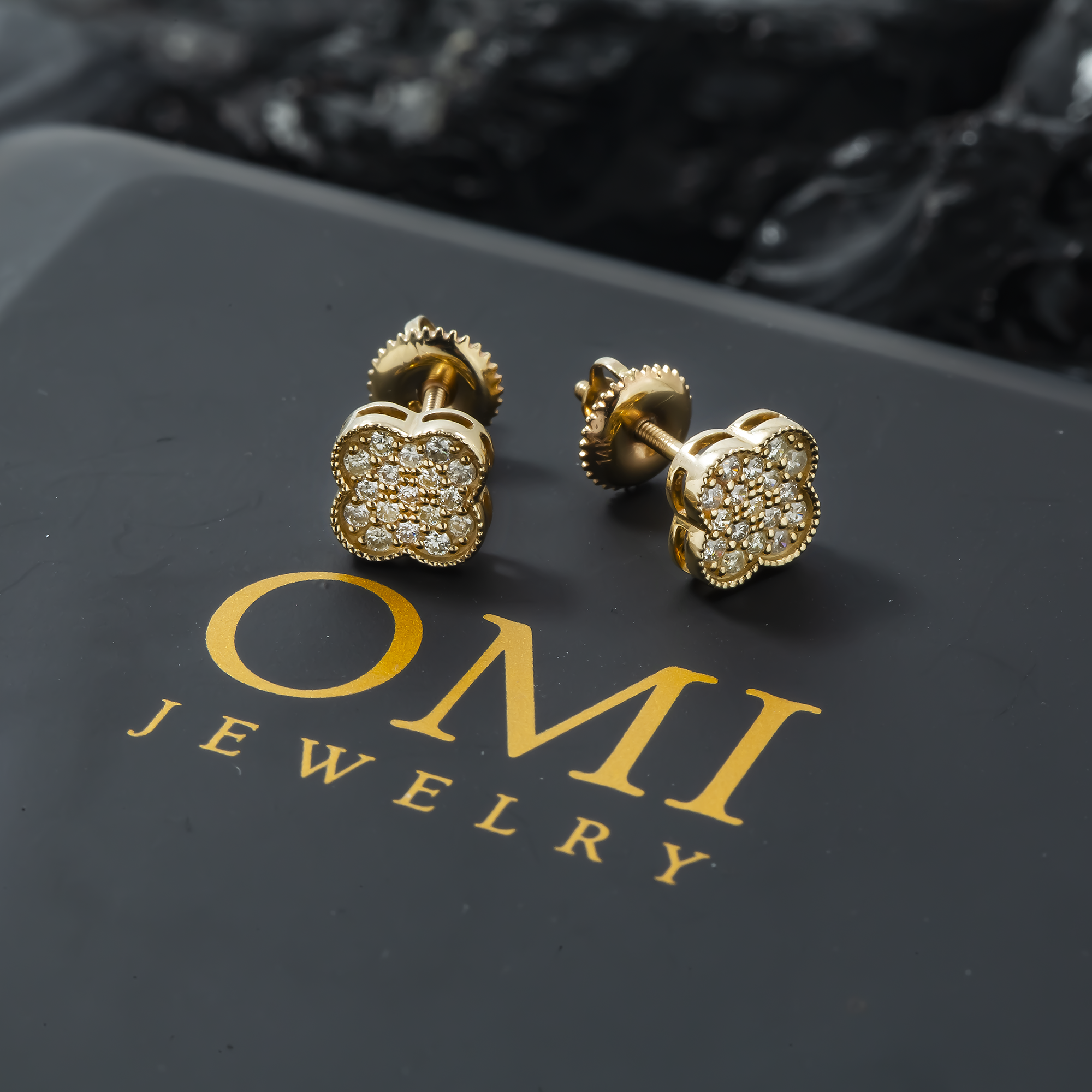14K GOLD ROUND DIAMOND CLOVER EARRINGS 0.42 CTW