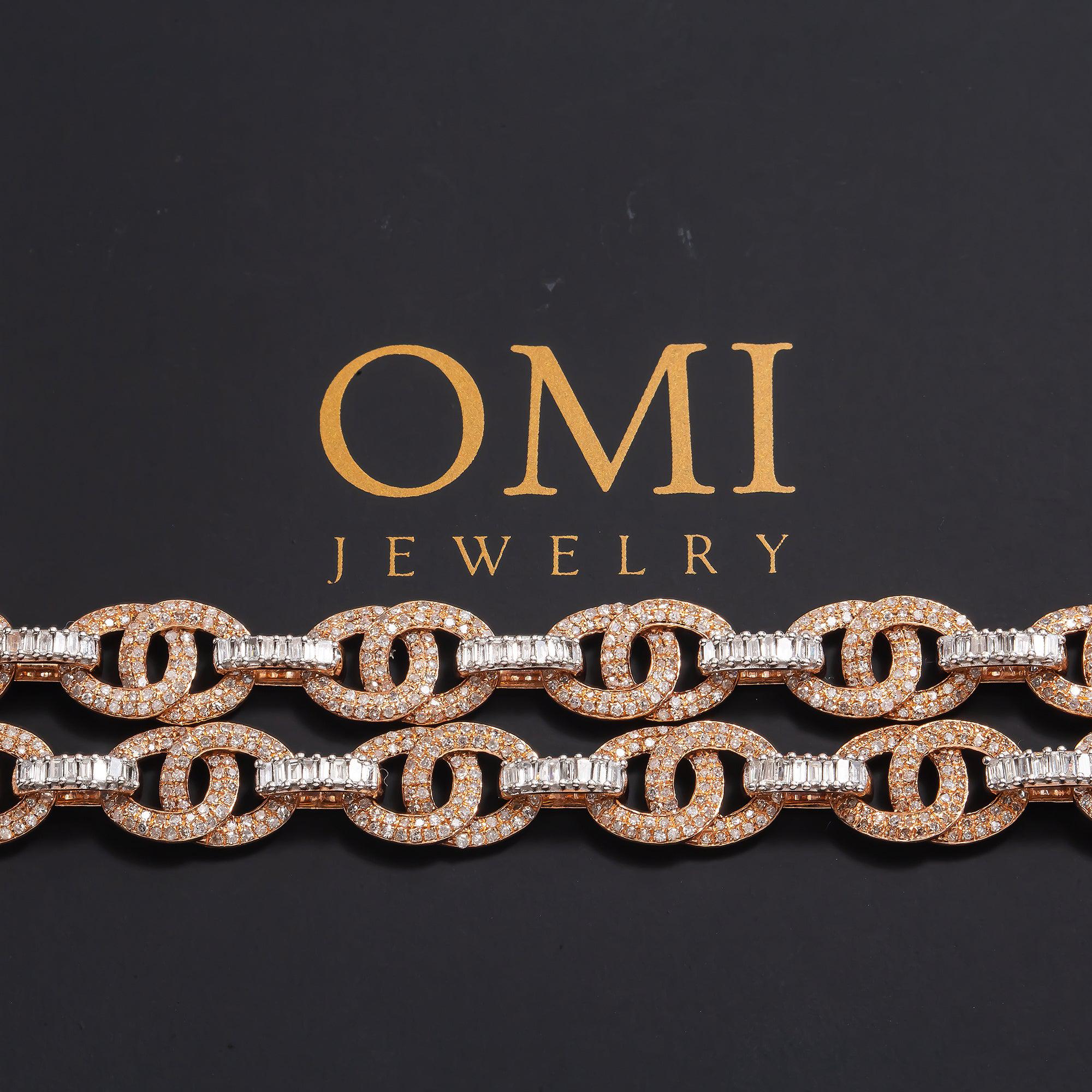 10K GOLD BAGUETTE AND ROUND DIAMOND DESIGNER CHAIN 8.50 CT