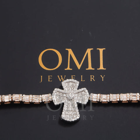 10K GOLD BAGUETTE AND ROUND DIAMOND TWO TONE CROSS CHAIN 8.90 CT