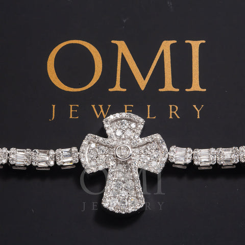 10K GOLD BAGUETTE AND ROUND DIAMOND TWO TONE CROSS CHAIN 8.90 CT