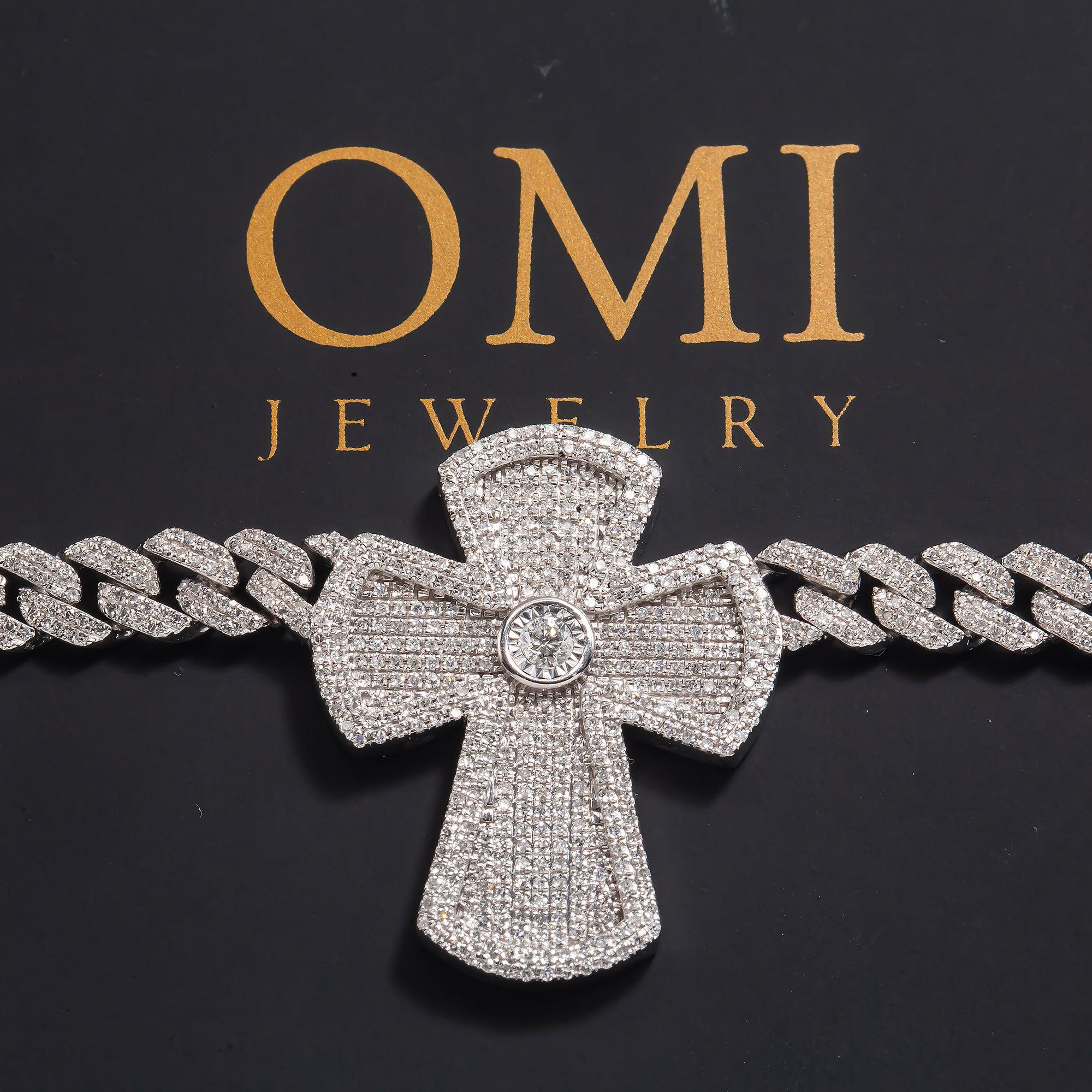 10K GOLD DIAMOND OPEN CUBAN LINK CROSS CHAIN 6.60 CT