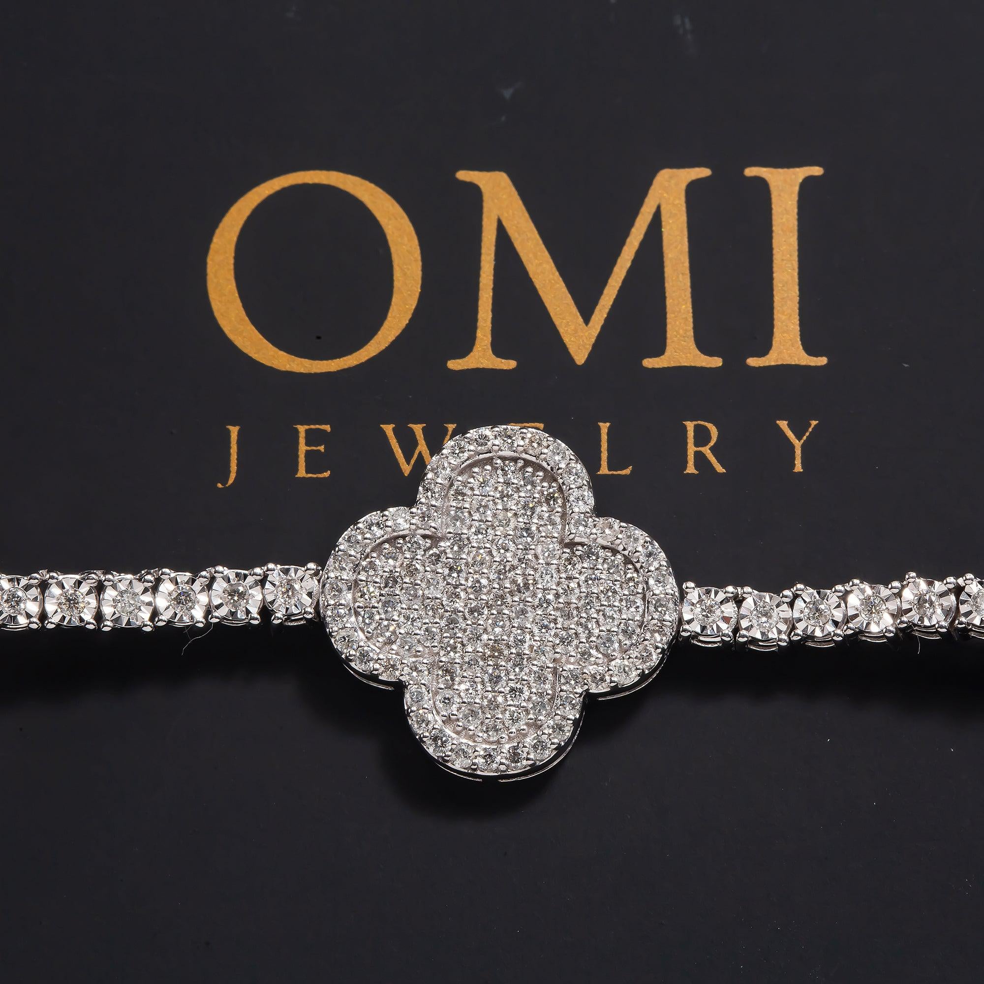 10K GOLD ROUND DIAMOND CLOVER TWO TONE TENNIS CHAIN 3.55 CT