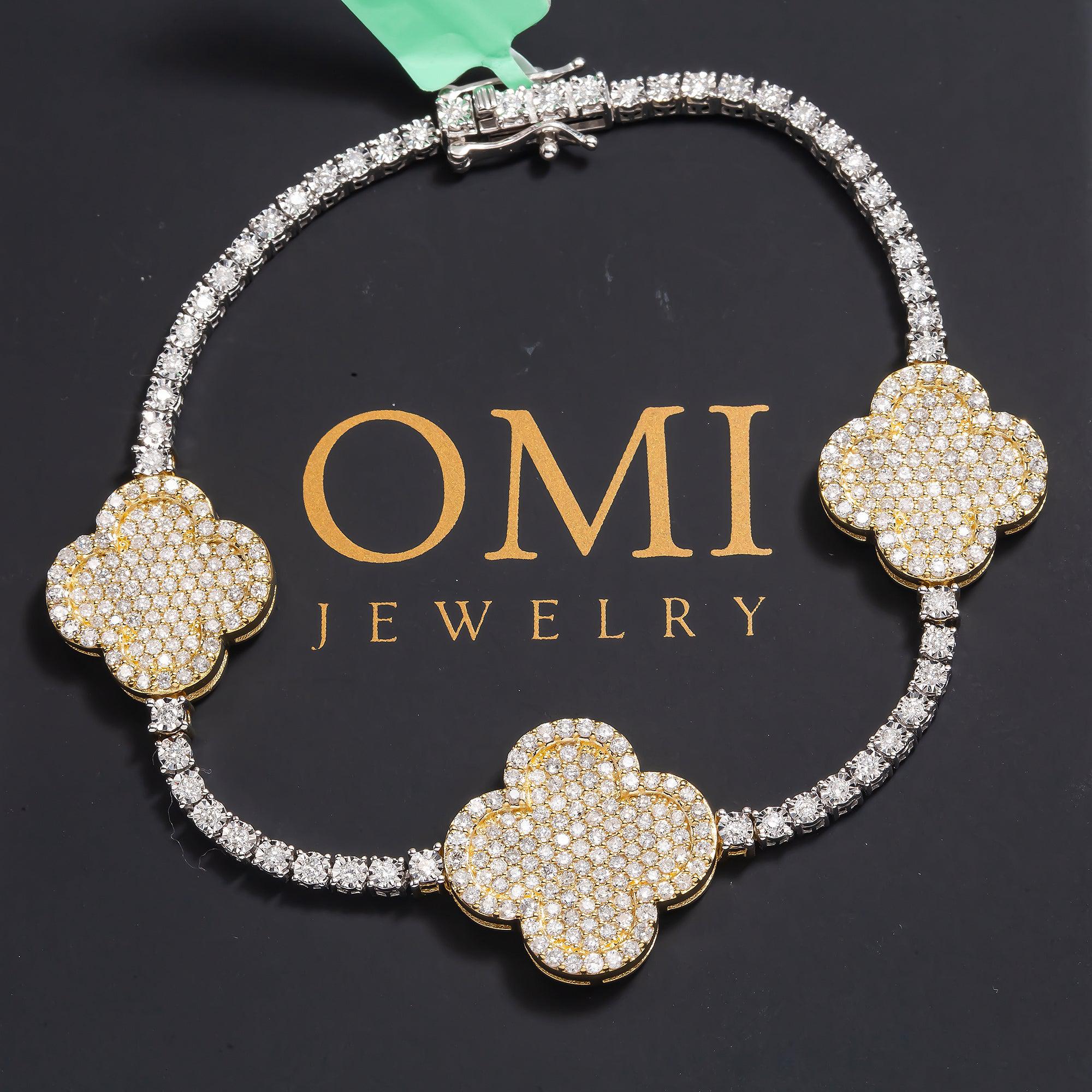 10K GOLD ROUND DIAMONDS TWO TONE TENNIS BRACELET 2.75 CT