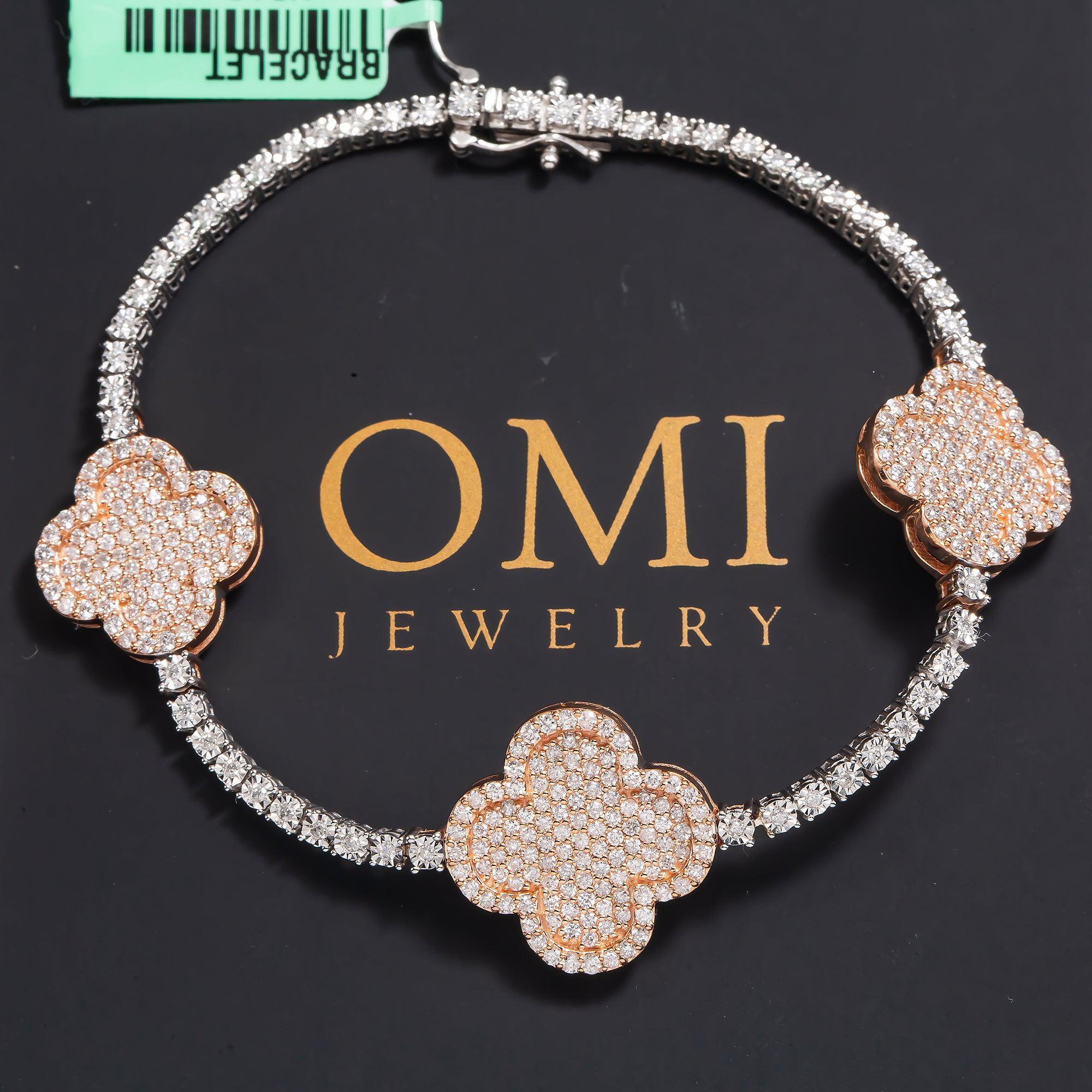 10K GOLD ROUND DIAMONDS TWO TONE TENNIS BRACELET 2.75 CT