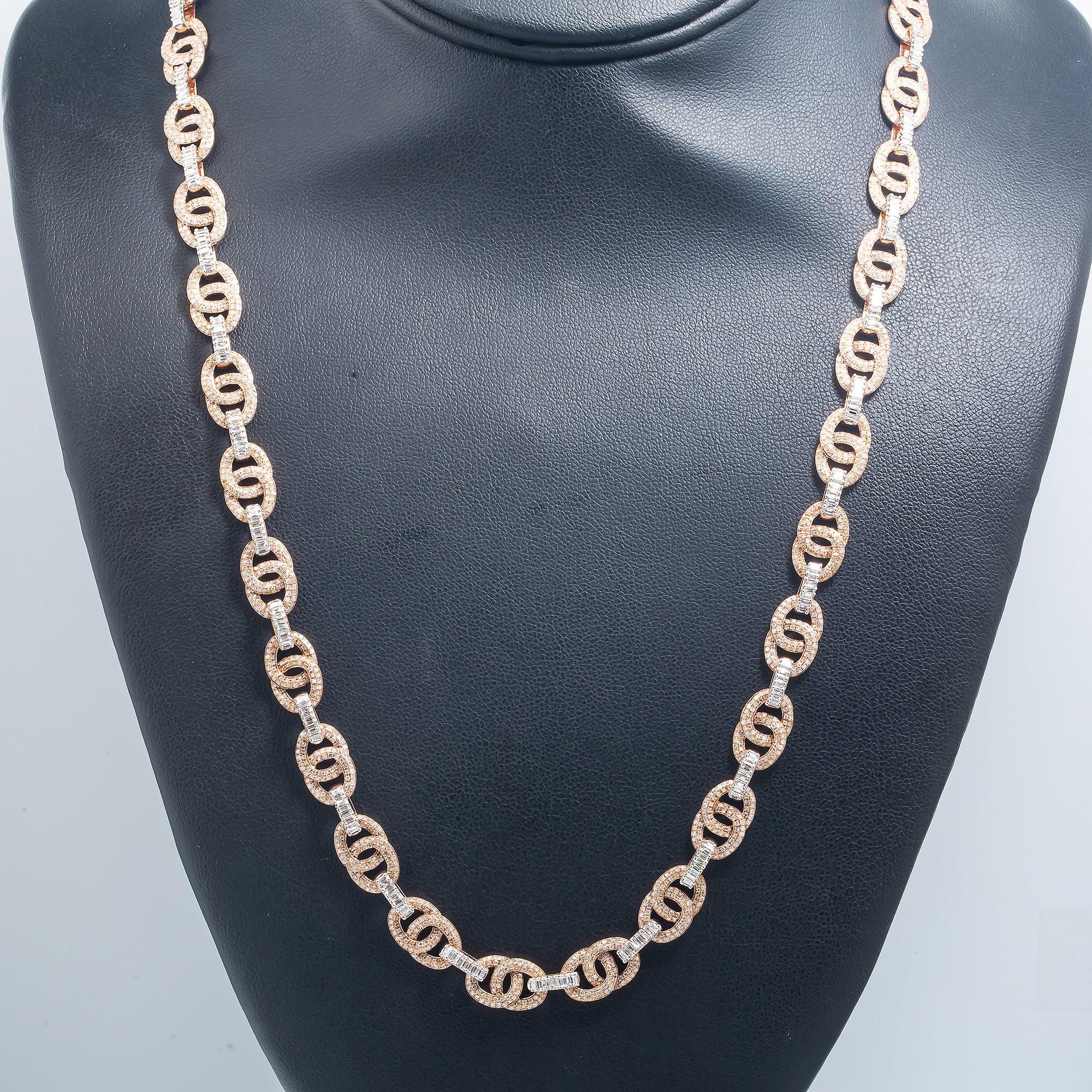 10K GOLD BAGUETTE AND ROUND DIAMOND DESIGNER CHAIN 8.50 CT