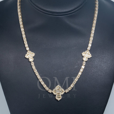 10K GOLD BAGUETTE AND ROUND DIAMOND CROSS CHAIN 7.50 CT