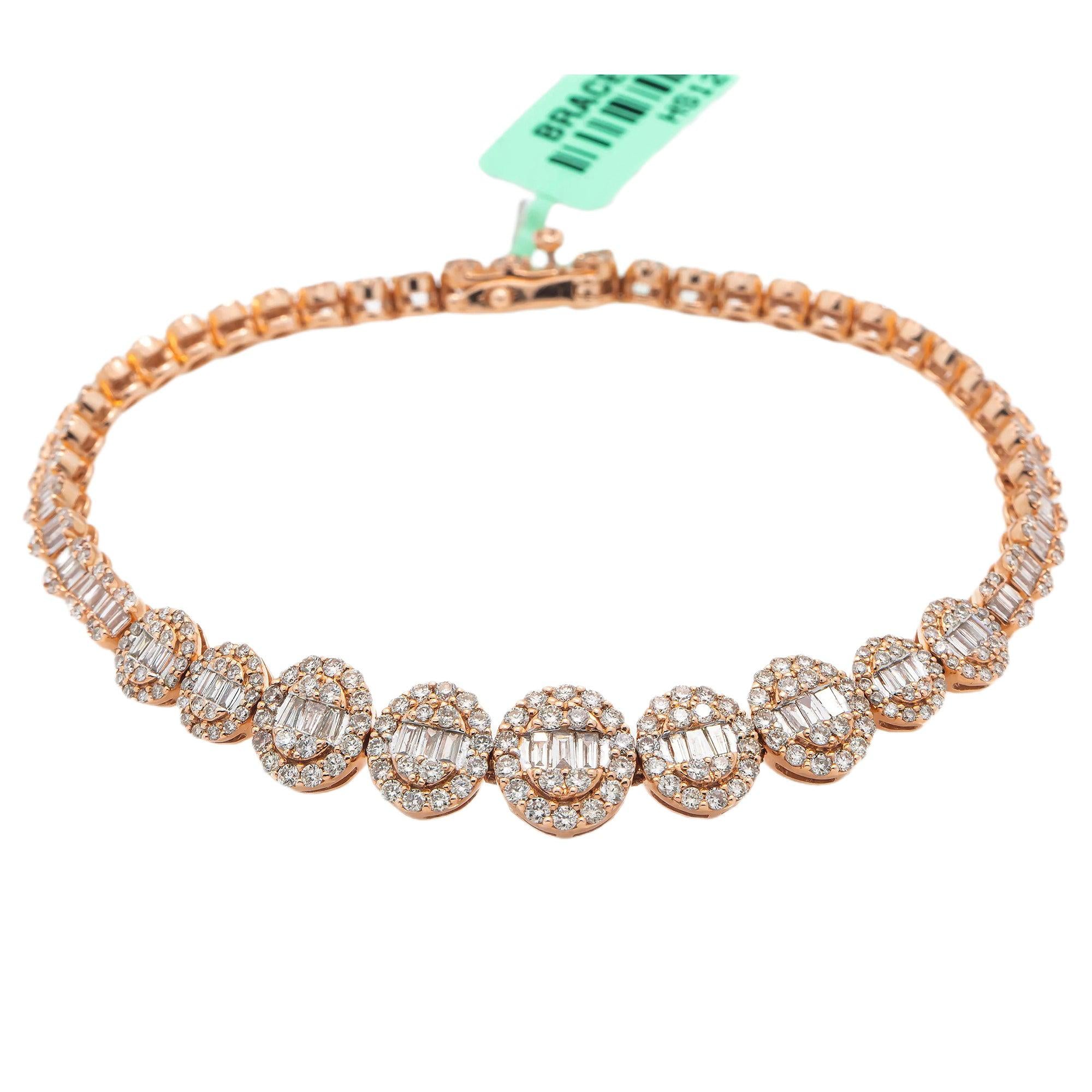 14K GOLD BAGUETTE AND ROUND DIAMONDS BRACELET 3.25 CT