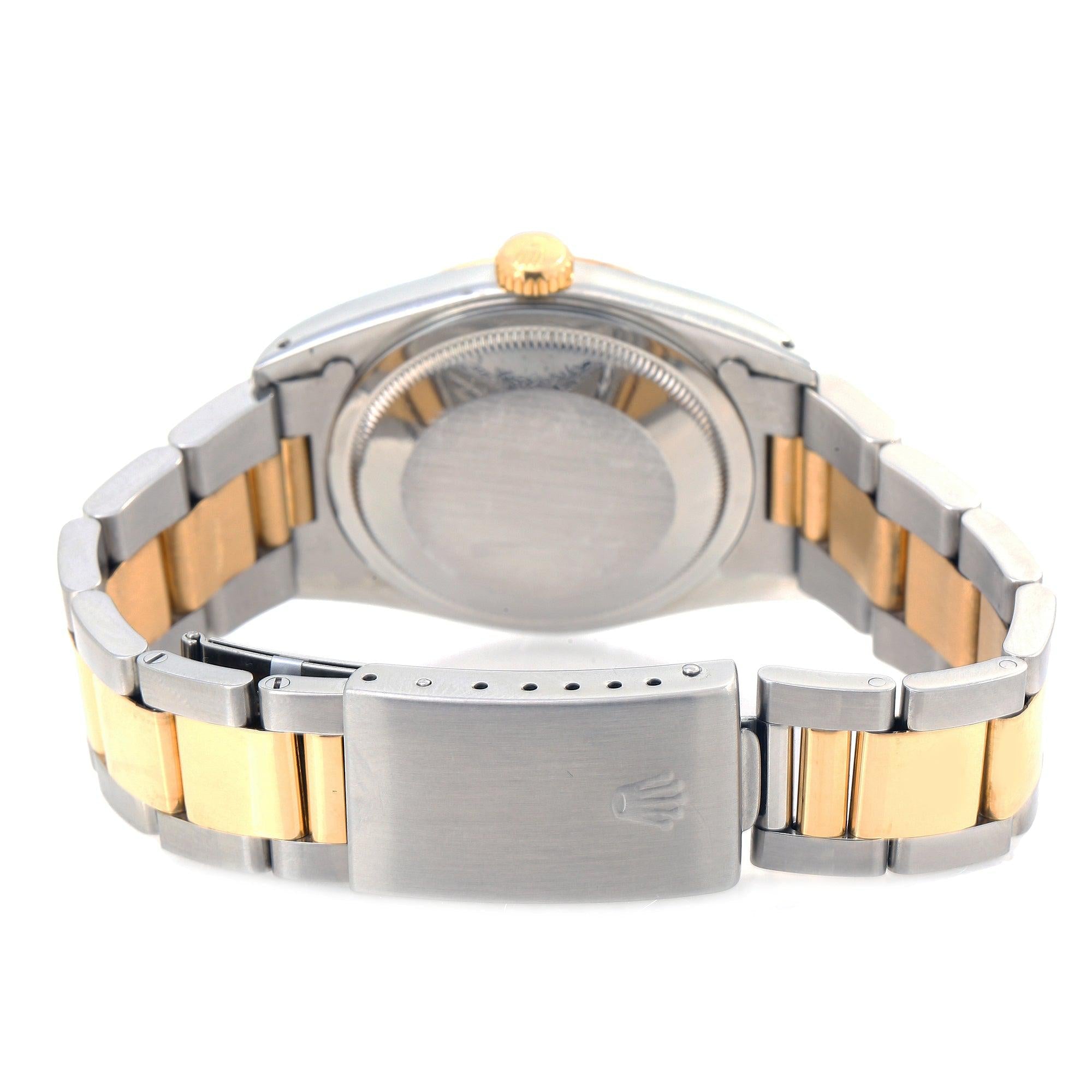 Rolex Datejust 36MM 16013 White Mother of Pearl Roman Diamond Dial Fluted Bezel Two Tone Yellow Gold Oyster Bracelet