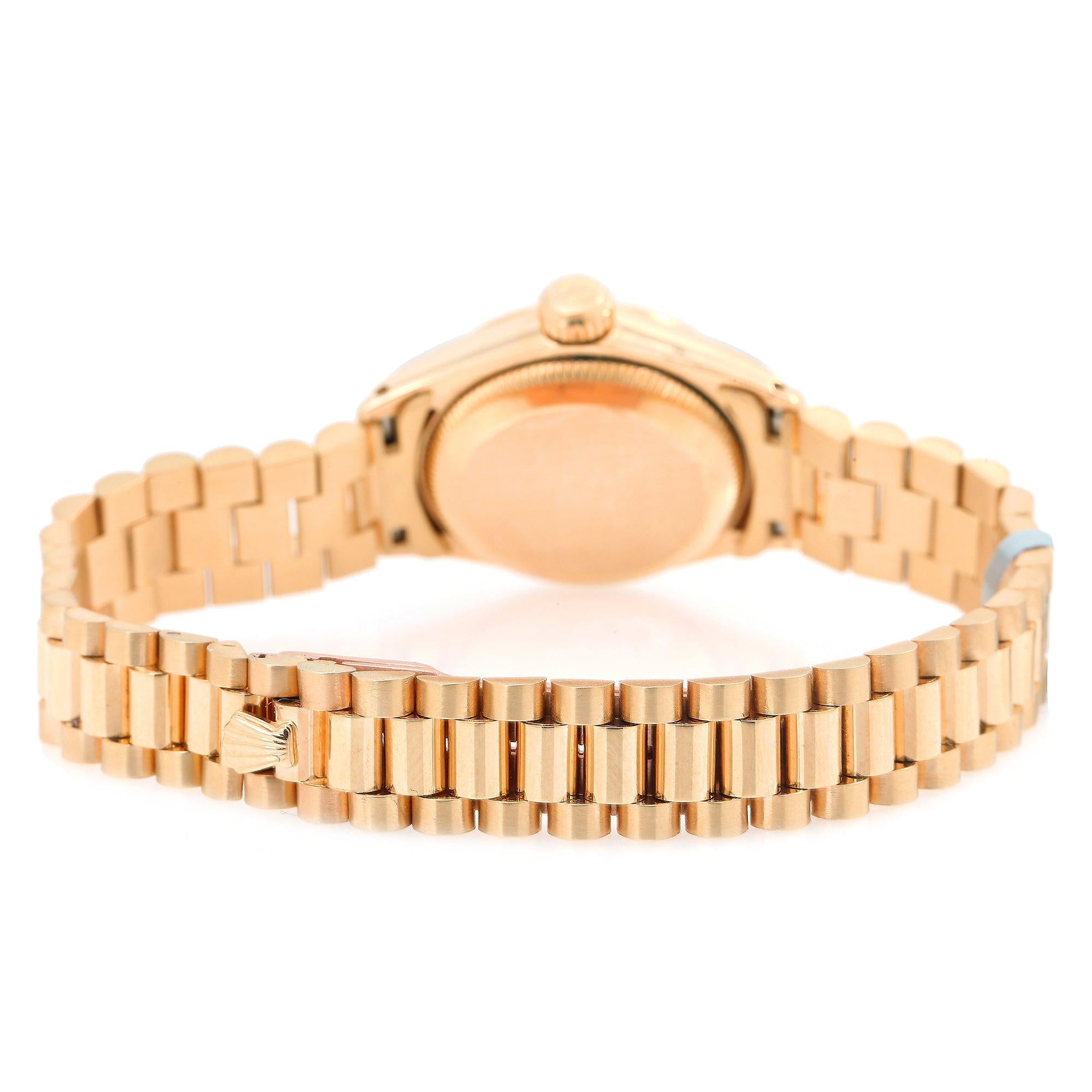 Rolex Datejust 26MM 69178 Pink Pattern Diamond Dial Bark Bezel 18K Yellow Gold President Bracelet