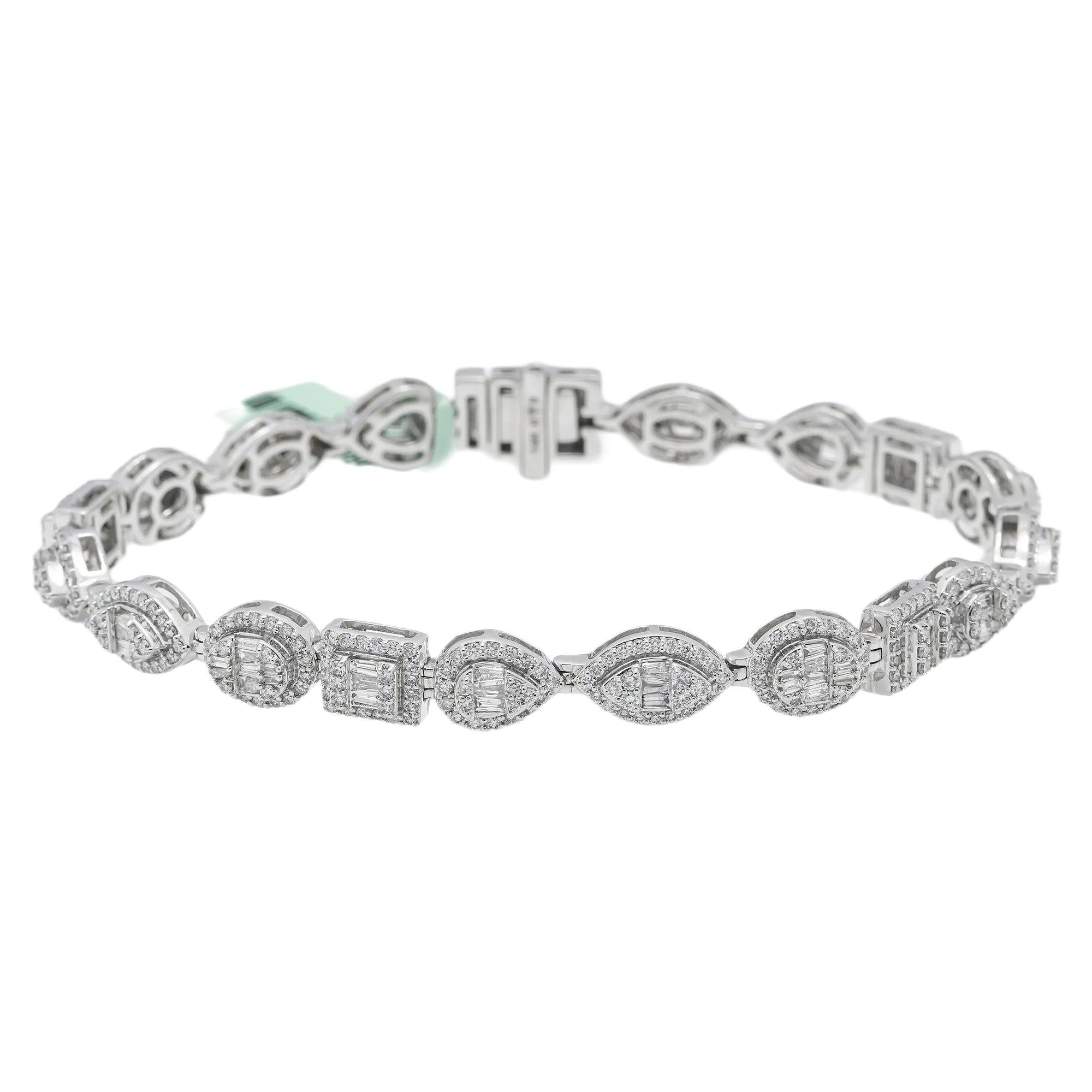 14K GOLD SQUARE OVAL AND ROUND SHAPE DIAMOND BRACELET 3.75 CT