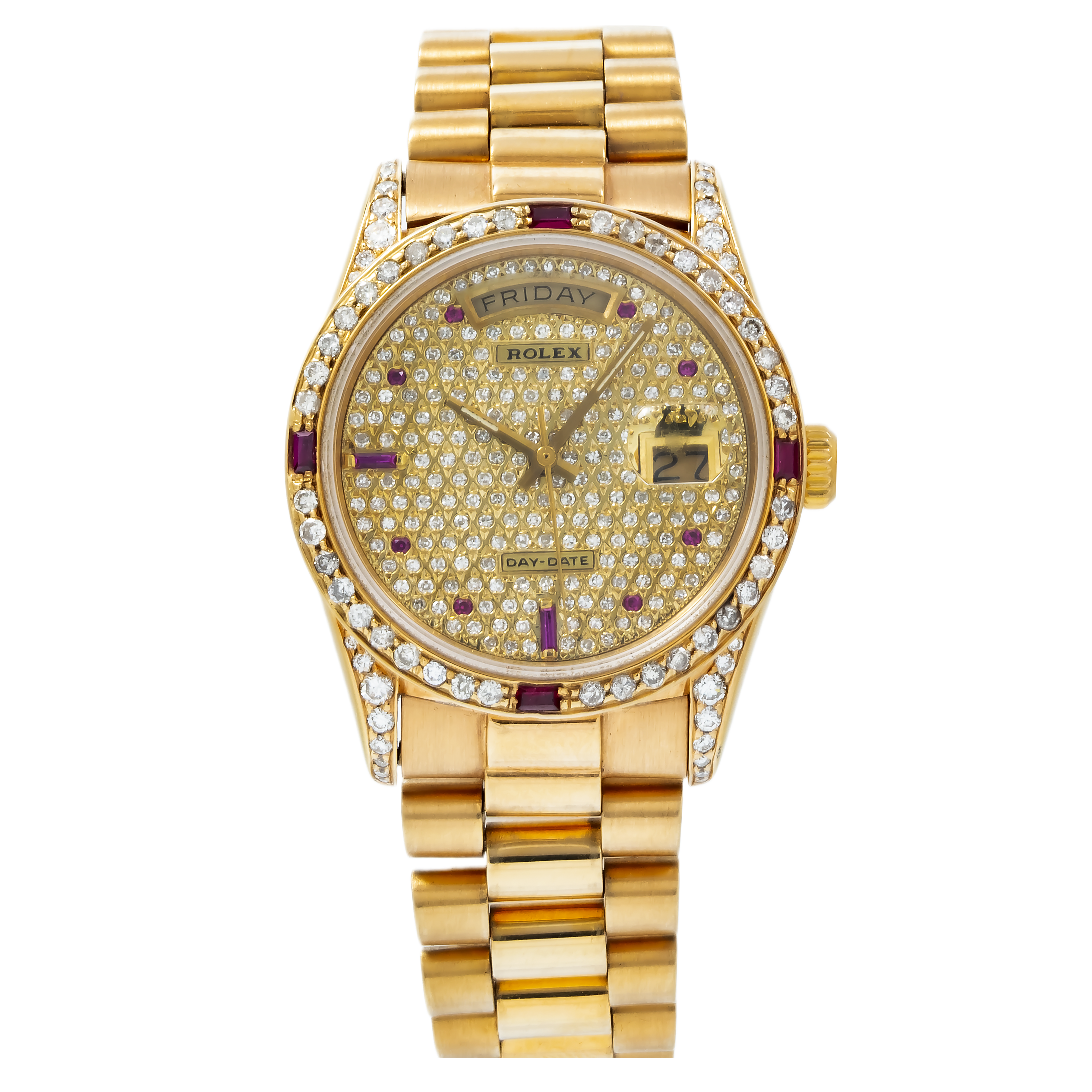 Rolex Day-Date 36MM 18038 Diamond Paved Dial Diamond Bezel 18K Yellow Gold President Bracelet