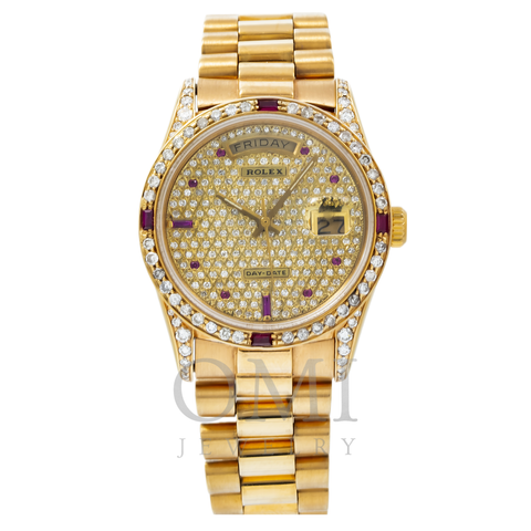 Rolex Day-Date 18038 36MM Diamond And Gemstone Dial And Bezel With Yellow Gold Presidential Bracelet