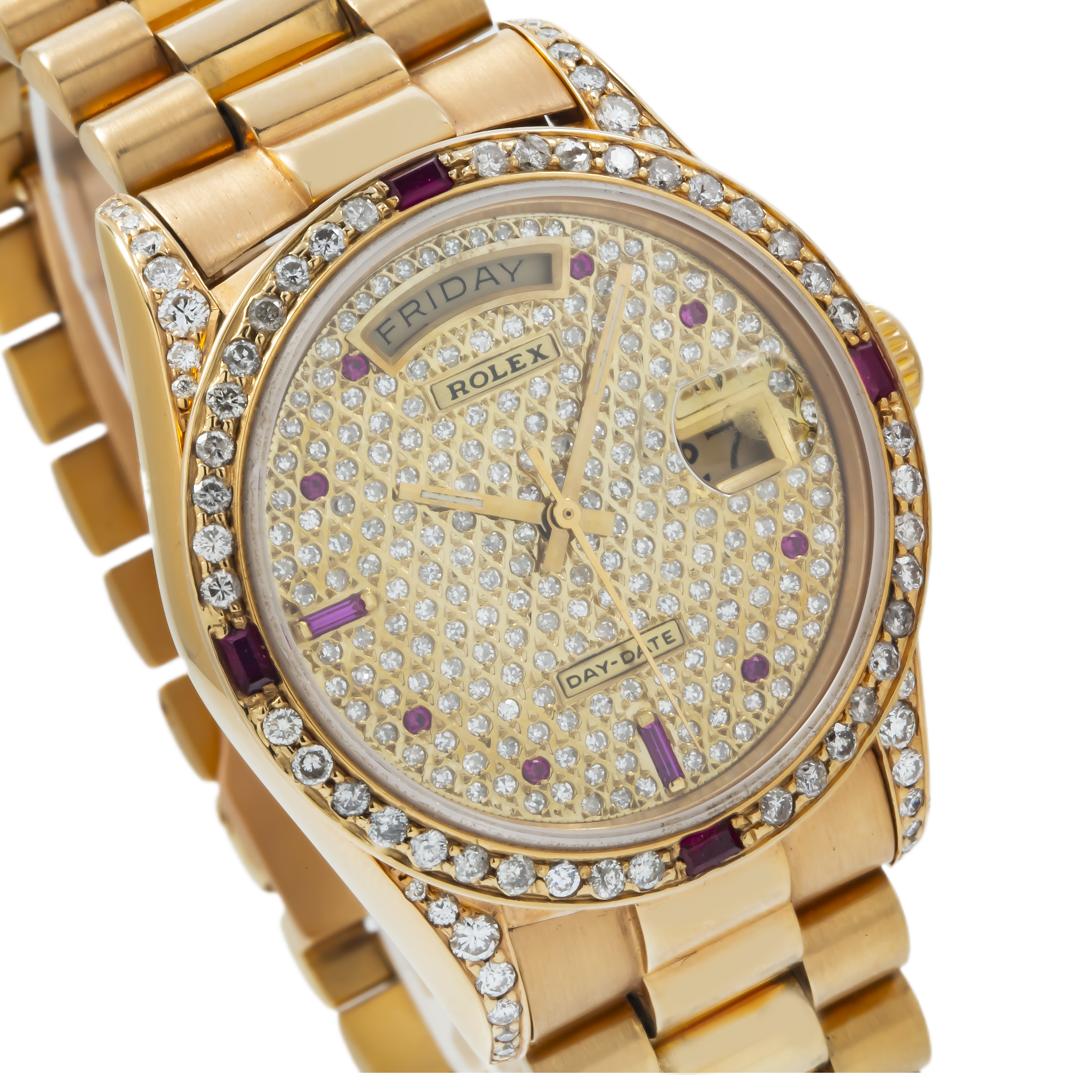 Rolex Day-Date 36MM 18038 Diamond Paved Dial Diamond Bezel 18K Yellow Gold President Bracelet