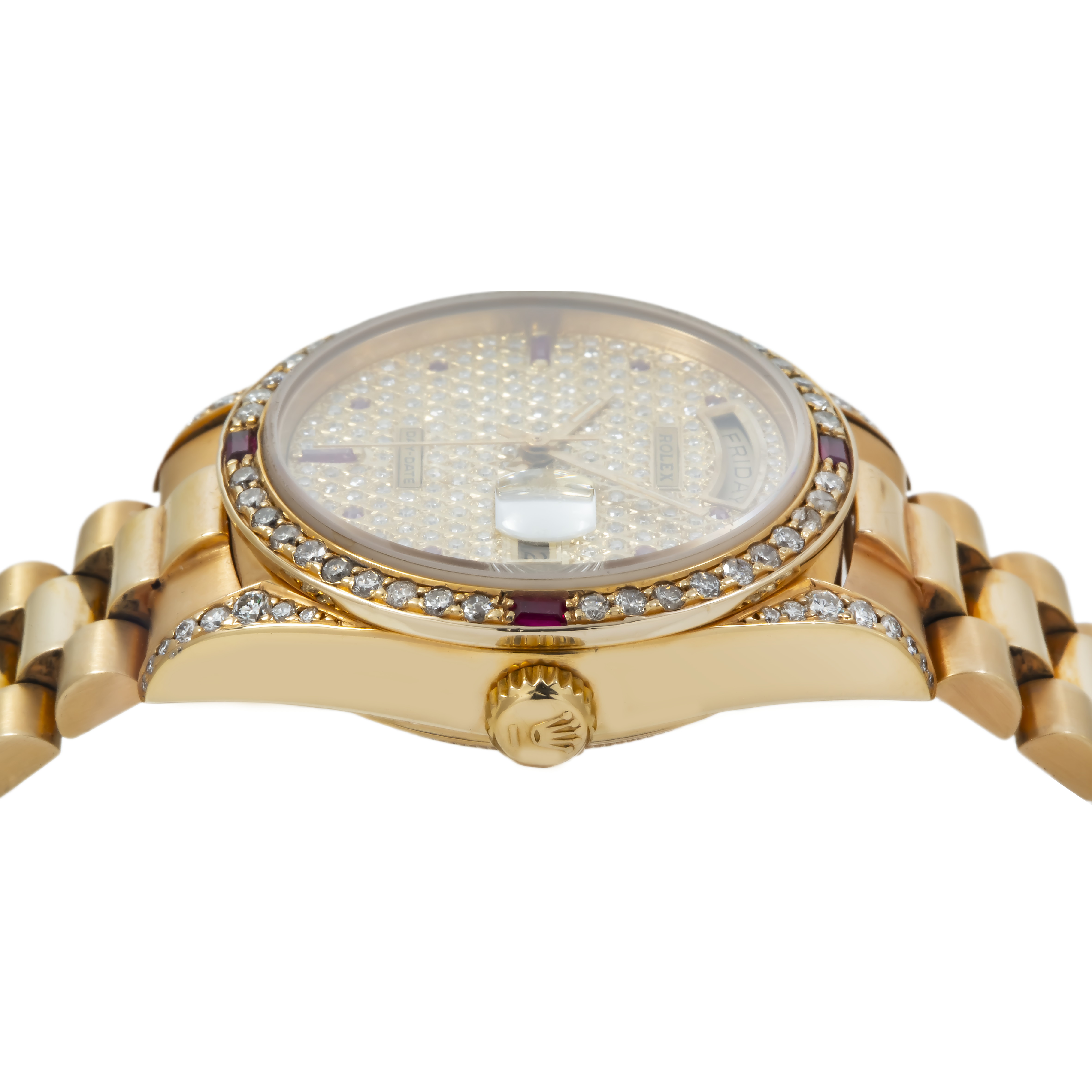 Rolex Day-Date 36MM 18038 Diamond Paved Dial Diamond Bezel 18K Yellow Gold President Bracelet