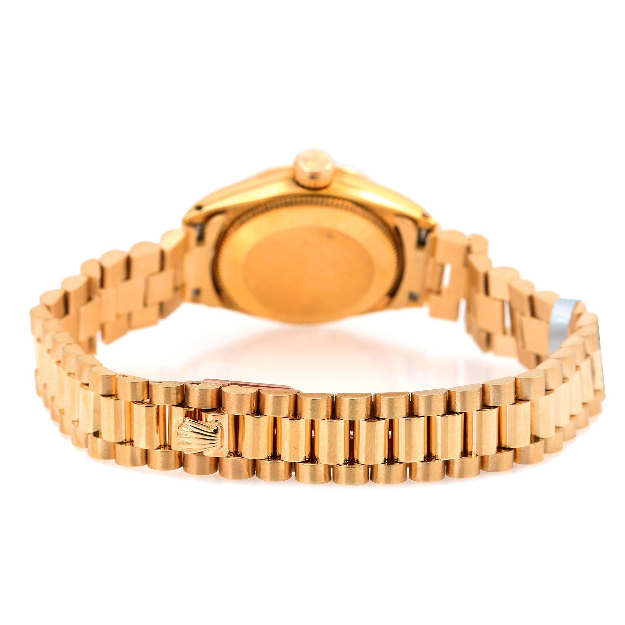 Rolex Datejust 26MM 69178 White Mother of Pearl Diamond Dial Fluted Bezel 18K Yellow Gold President Bracelet