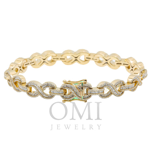 10K GOLD BAGUETTE AND ROUND DIAMONDS INFINITY CHAIN BRACELET 5.25 CT