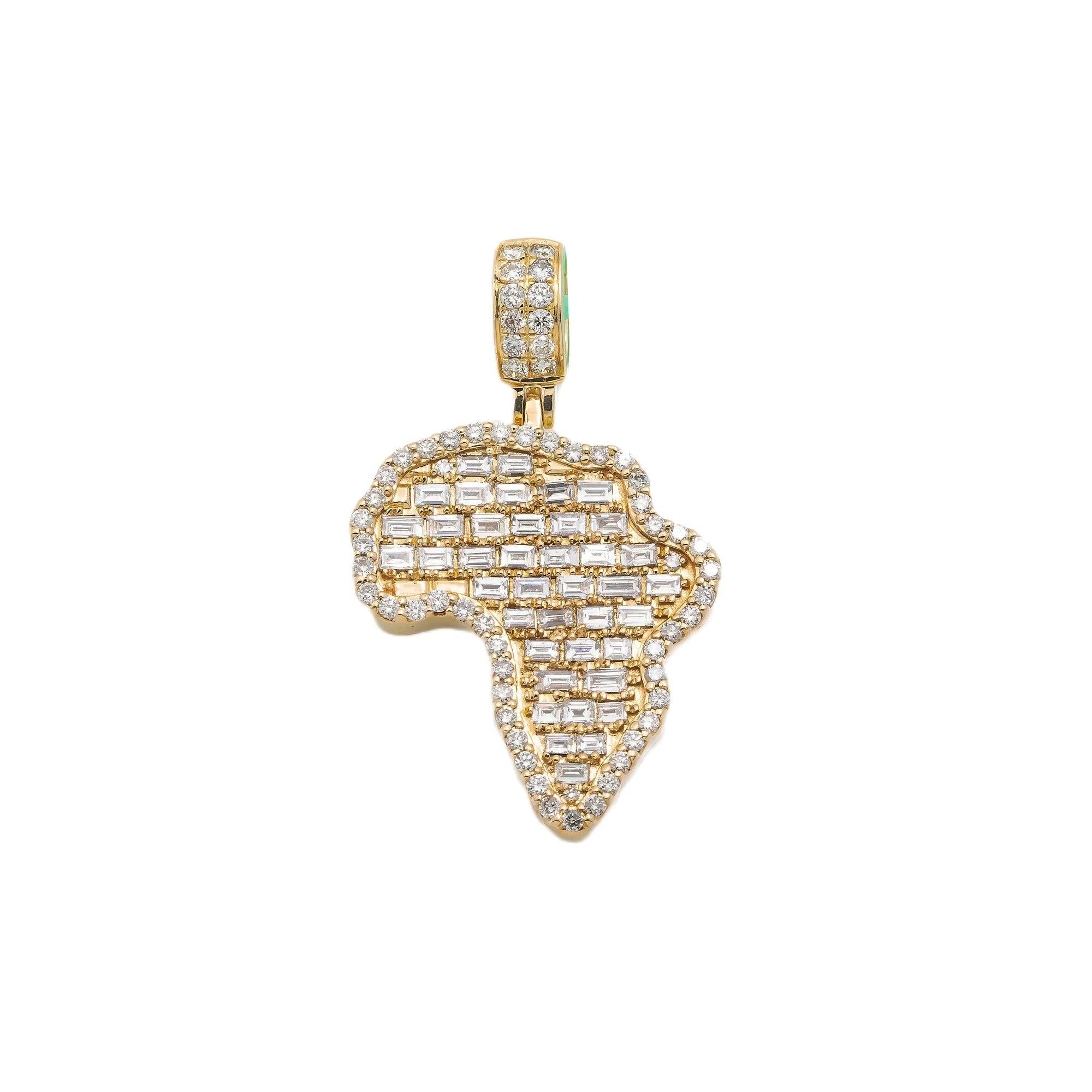 14K YELLOW GOLD BAGUETTE AND ROUND DIAMOND AFRICA PENDANT 2.46 CT