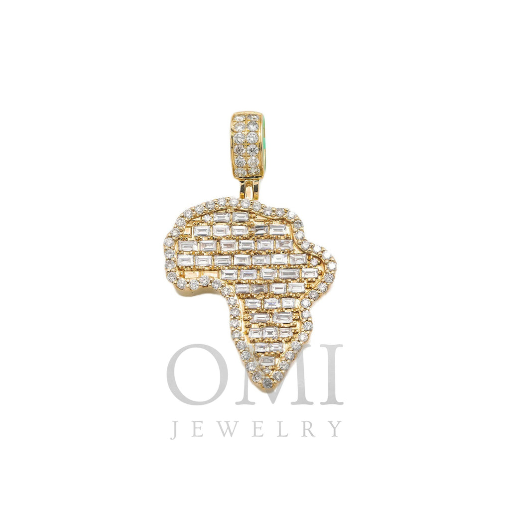 14K YELLOW GOLD BAGUETTE AND ROUND DIAMOND AFRICA PENDANT 2.46 CT