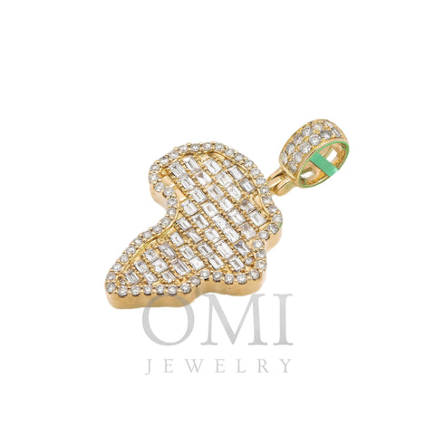 14K YELLOW GOLD BAGUETTE AND ROUND DIAMOND AFRICA PENDANT 2.46 CT