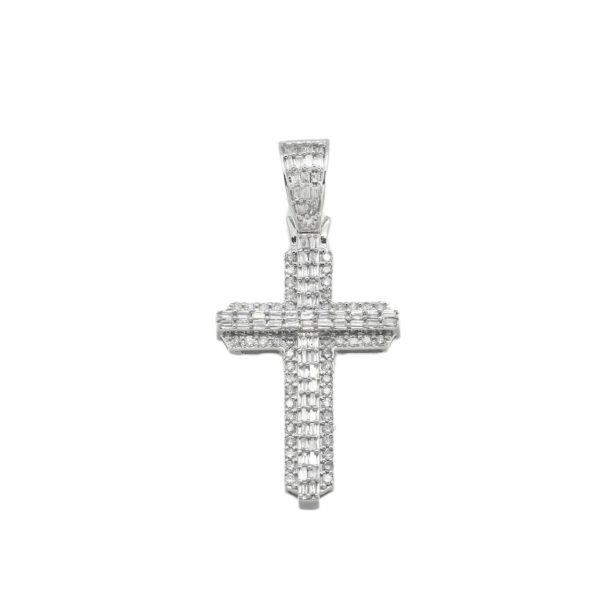 14K GOLD BAGUETTE DIAMOND CROSS PENDANT 0.90 CT OMI Jewelry