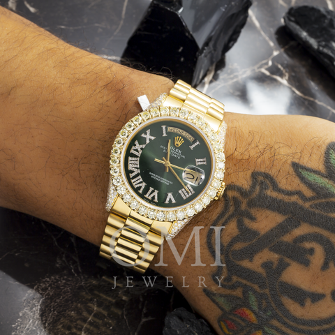 Rolex Day-Date 18038 36MM Green Diamond Dial And Bezel With Yellow Gold Presidential Bracelet 17.50 CT