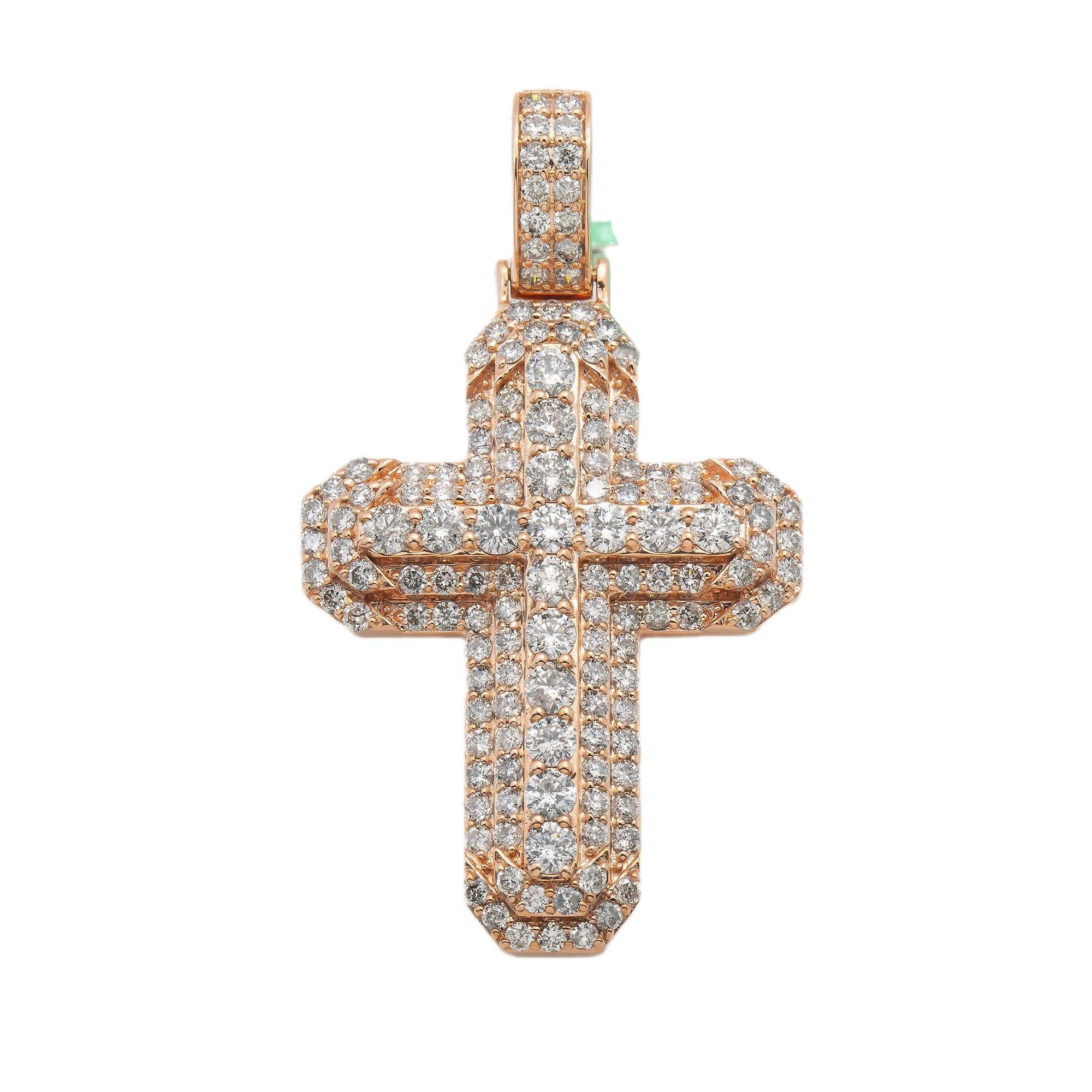 14K GOLD ROUND DIAMOND CROSS PENDANT 4.50 CT
