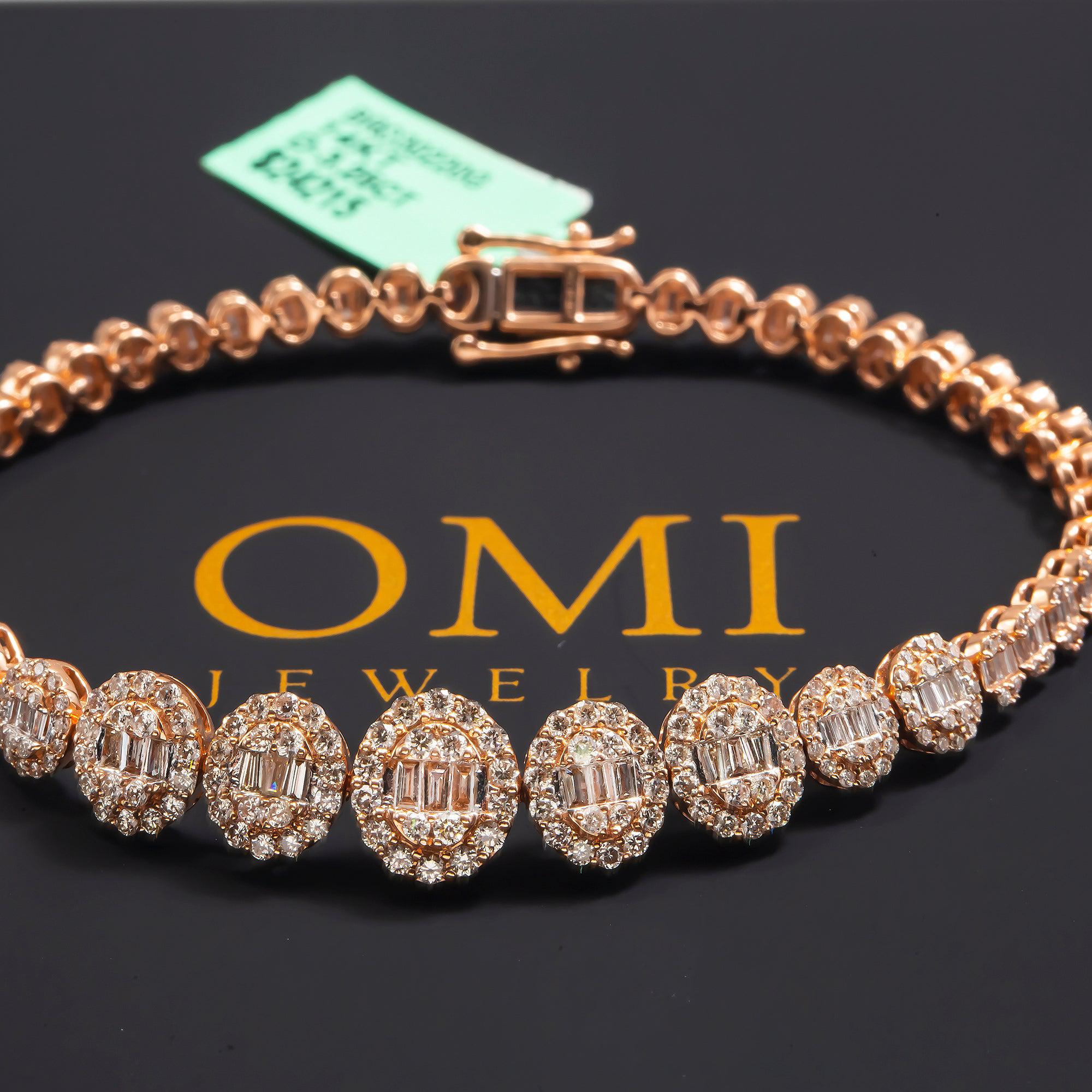 14K GOLD BAGUETTE AND ROUND DIAMONDS BRACELET 3.25 CT