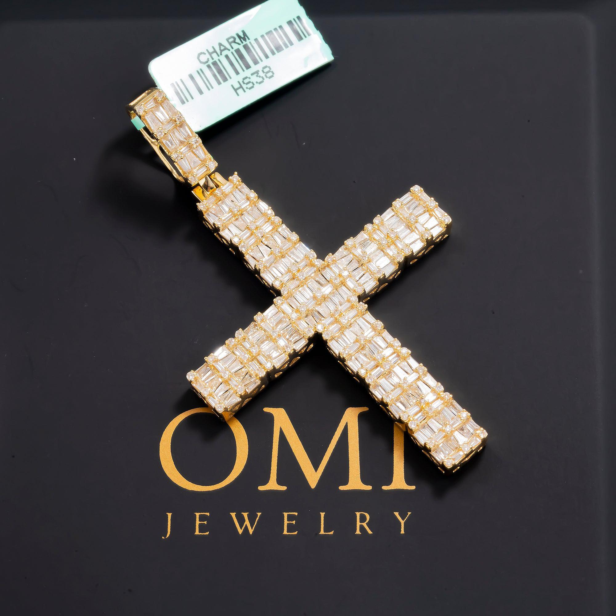 14K GOLD BAGUETTE DIAMOND CROSS PENDANT 3.25 CT