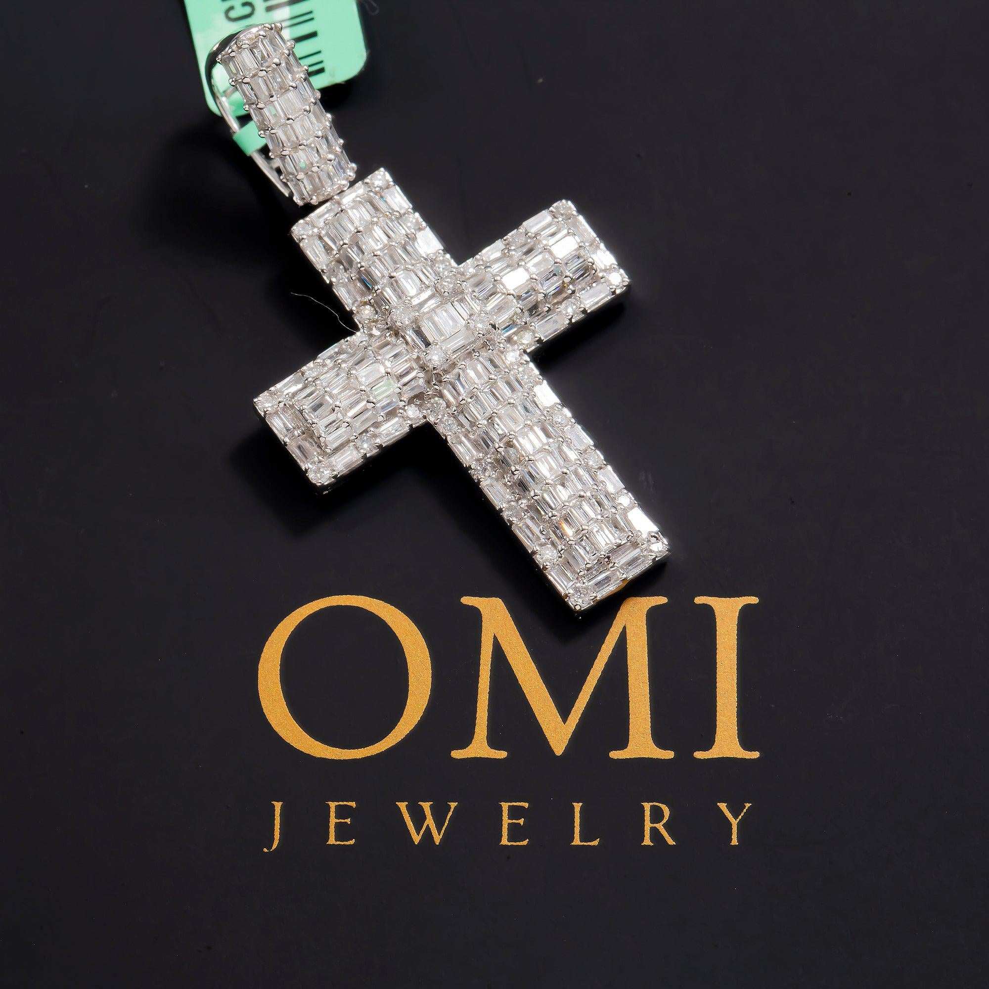 14K GOLD BAGUETTE DIAMOND CROSS PENDANT 2.00 CT