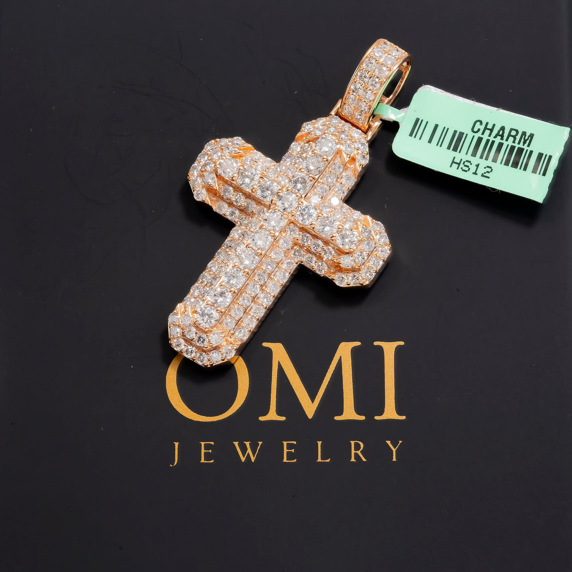 14K GOLD ROUND DIAMOND CROSS PENDANT 4.50 CT